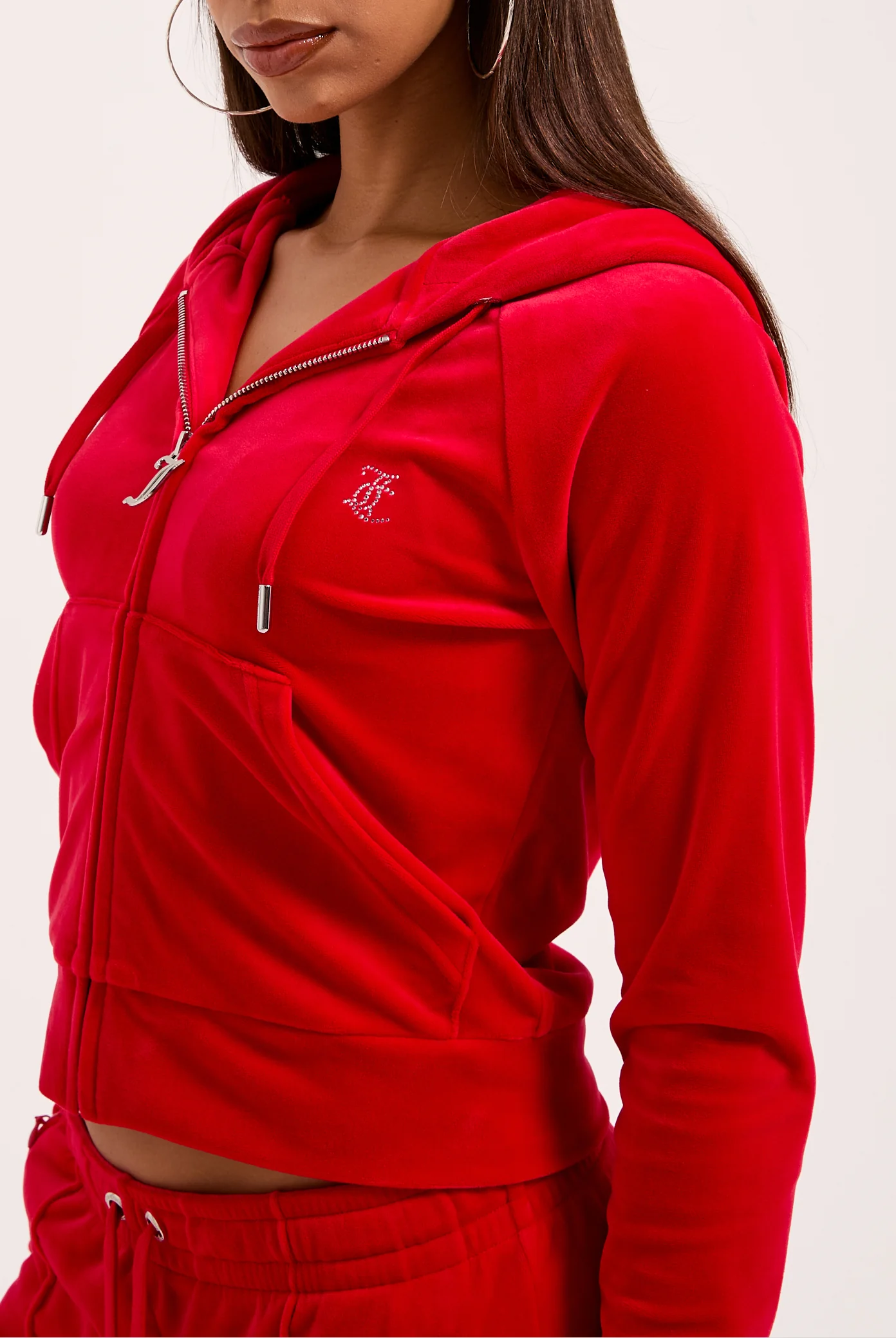 Felpa Madison Outline corta con cappuccio e logo Juicy in diamanti  Rossa - Image 3