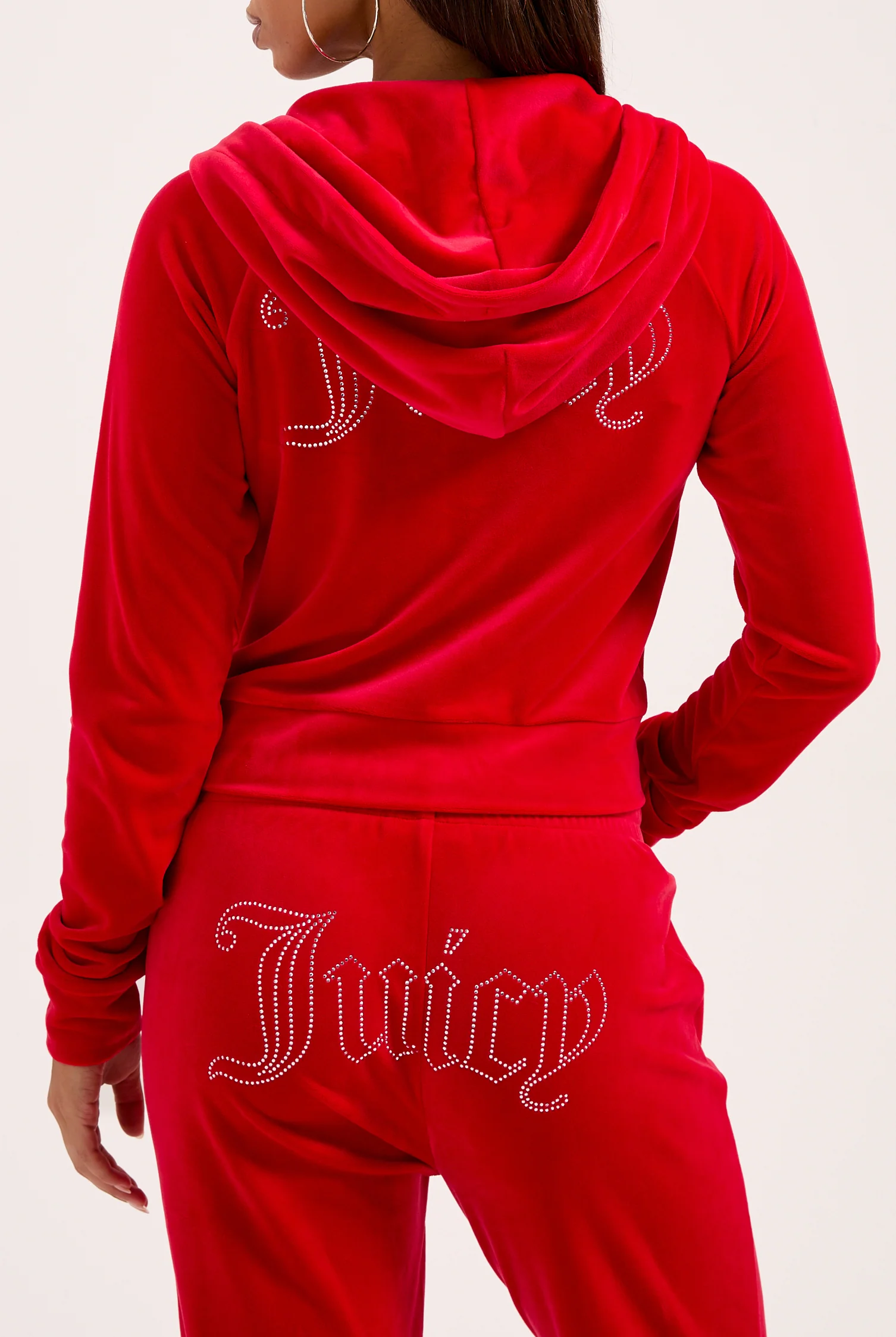 Felpa Madison Outline corta con cappuccio e logo Juicy in diamanti  Rossa - Image 4