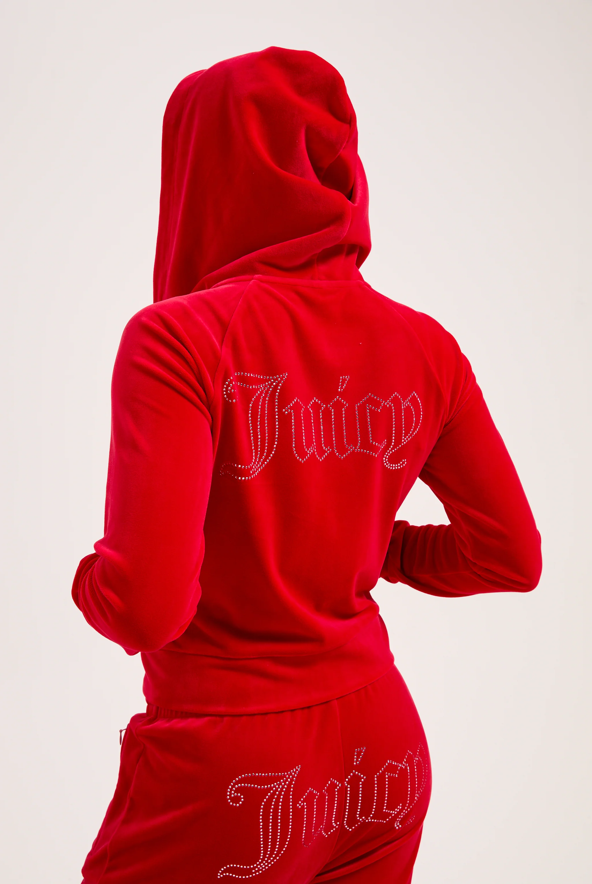 Felpa Madison Outline corta con cappuccio e logo Juicy in diamanti  Rossa - Image 5