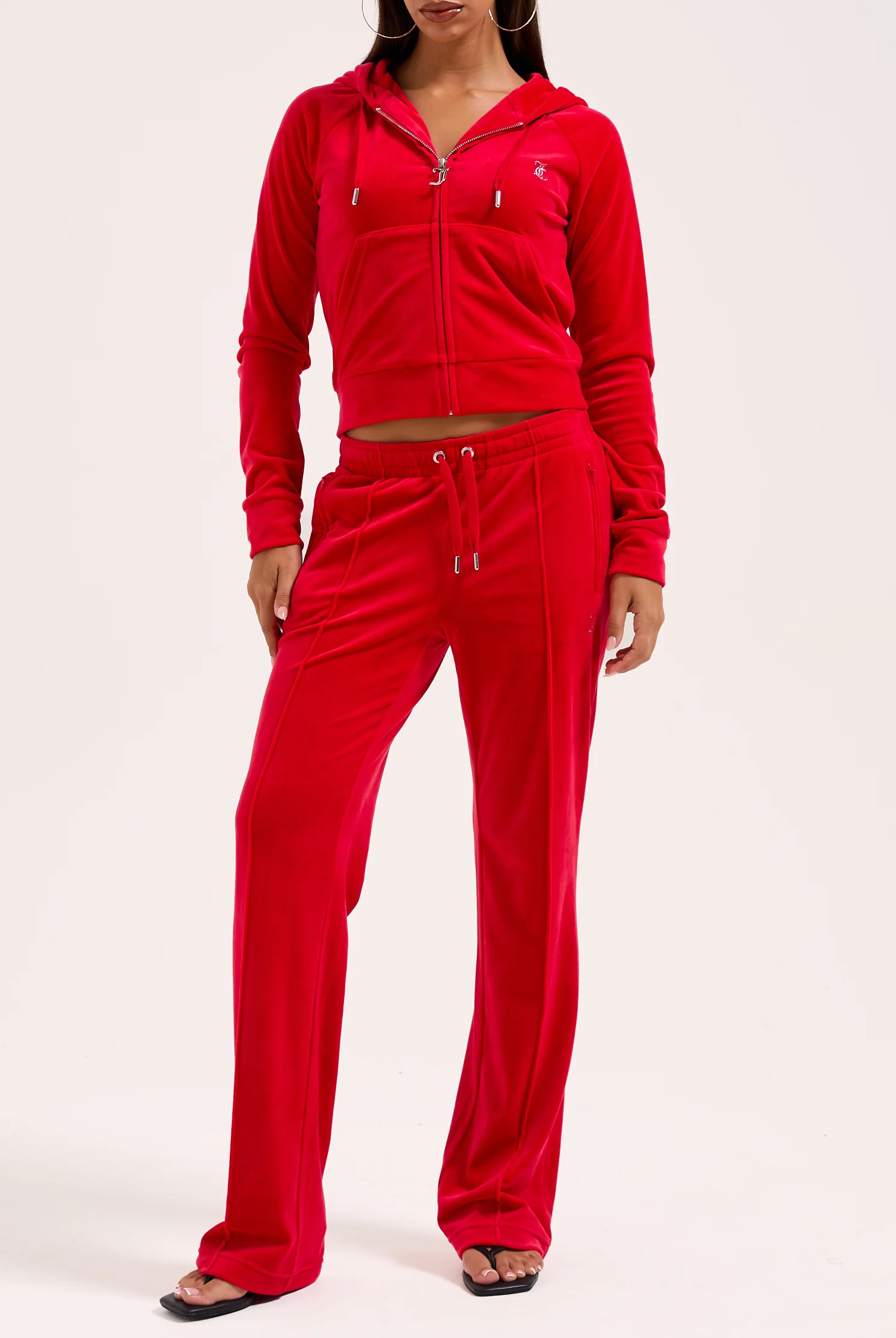 Felpa Madison Outline corta con cappuccio e logo Juicy in diamanti  Rossa - Image 7