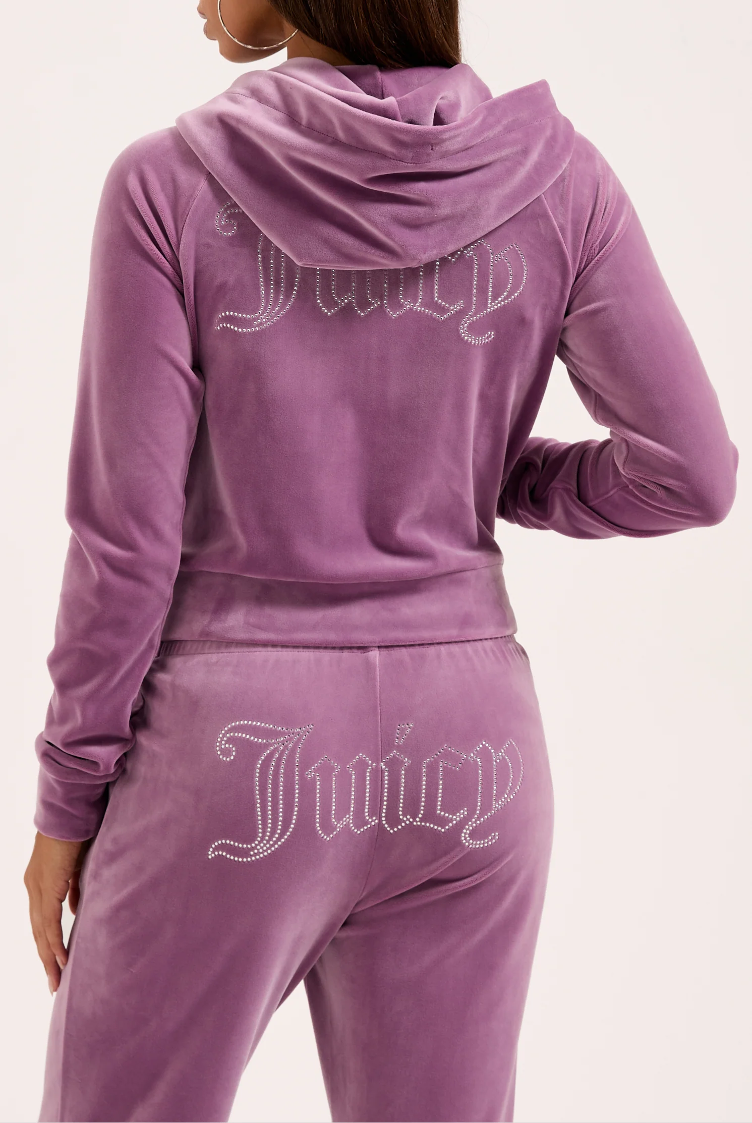Felpa Madison Outline corta con cappuccio e logo Juicy in diamanti Viola - Image 4