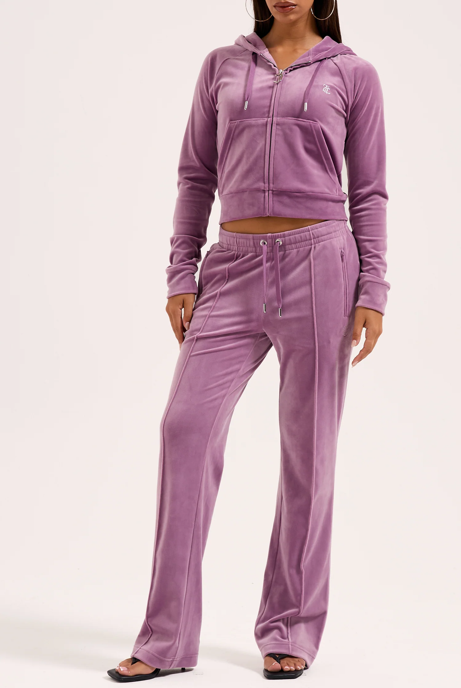 Felpa Madison Outline corta con cappuccio e logo Juicy in diamanti Viola - Image 8