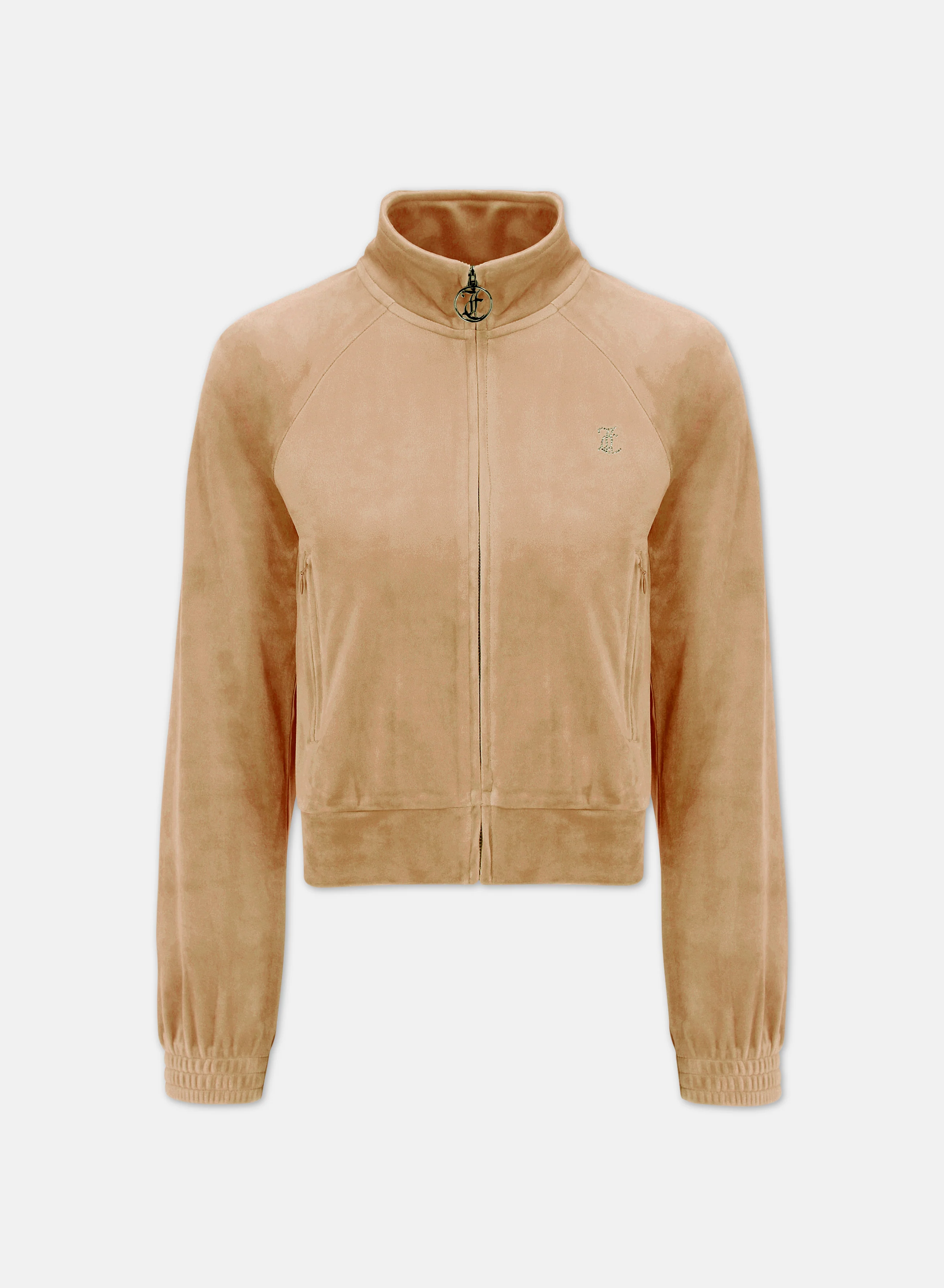 Felpa Tanya Caramello dorato con cerniera e logo strass