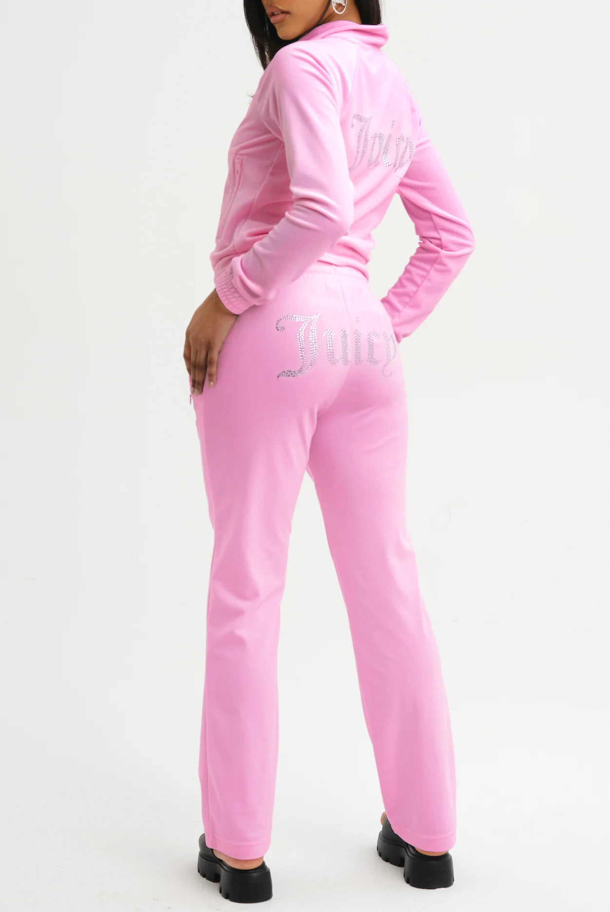 Felpa Tanya Rosa confetto con cerniera e logo strass - Image 4