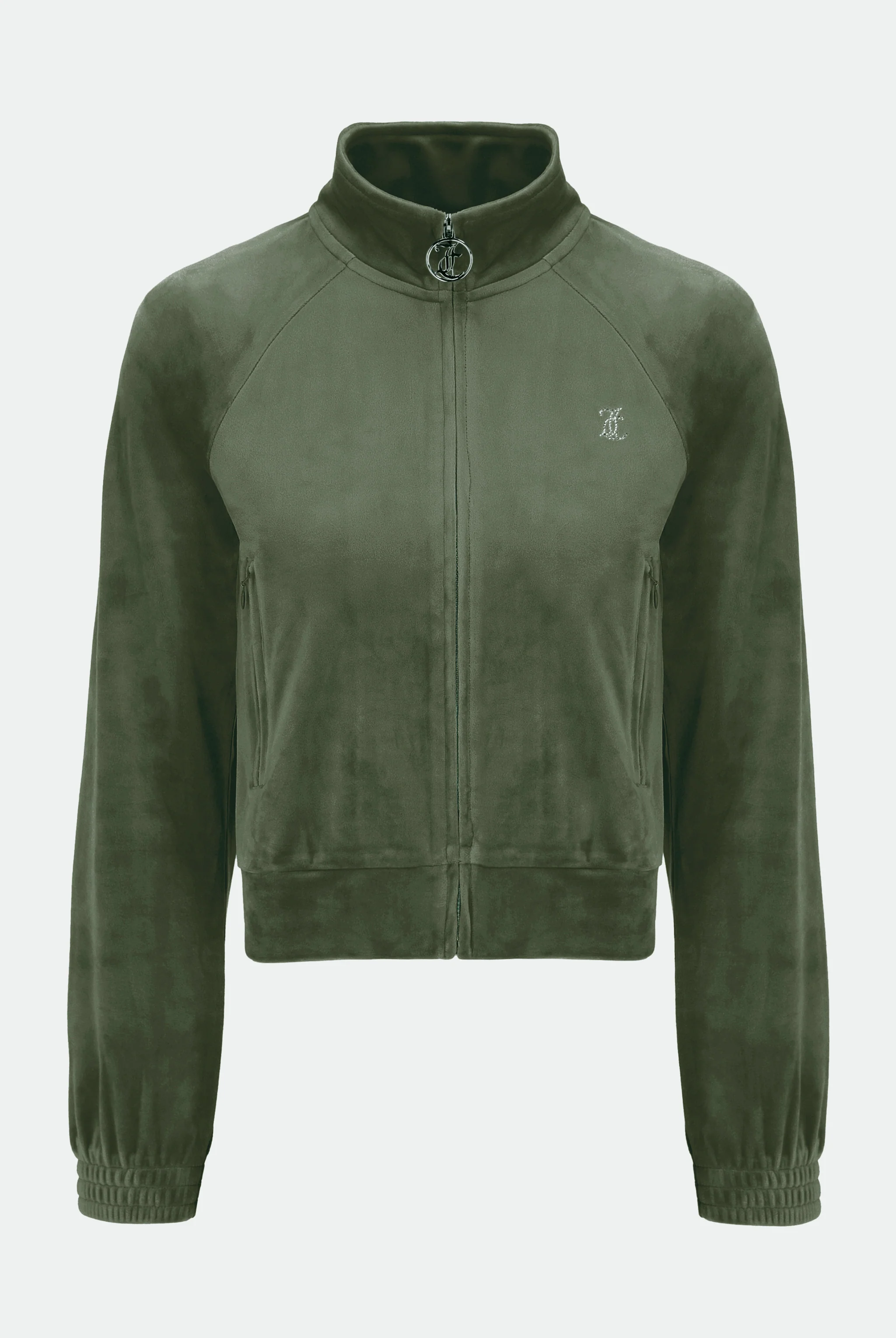 Felpa Tanya Verde foresta con cerniera e logo strass