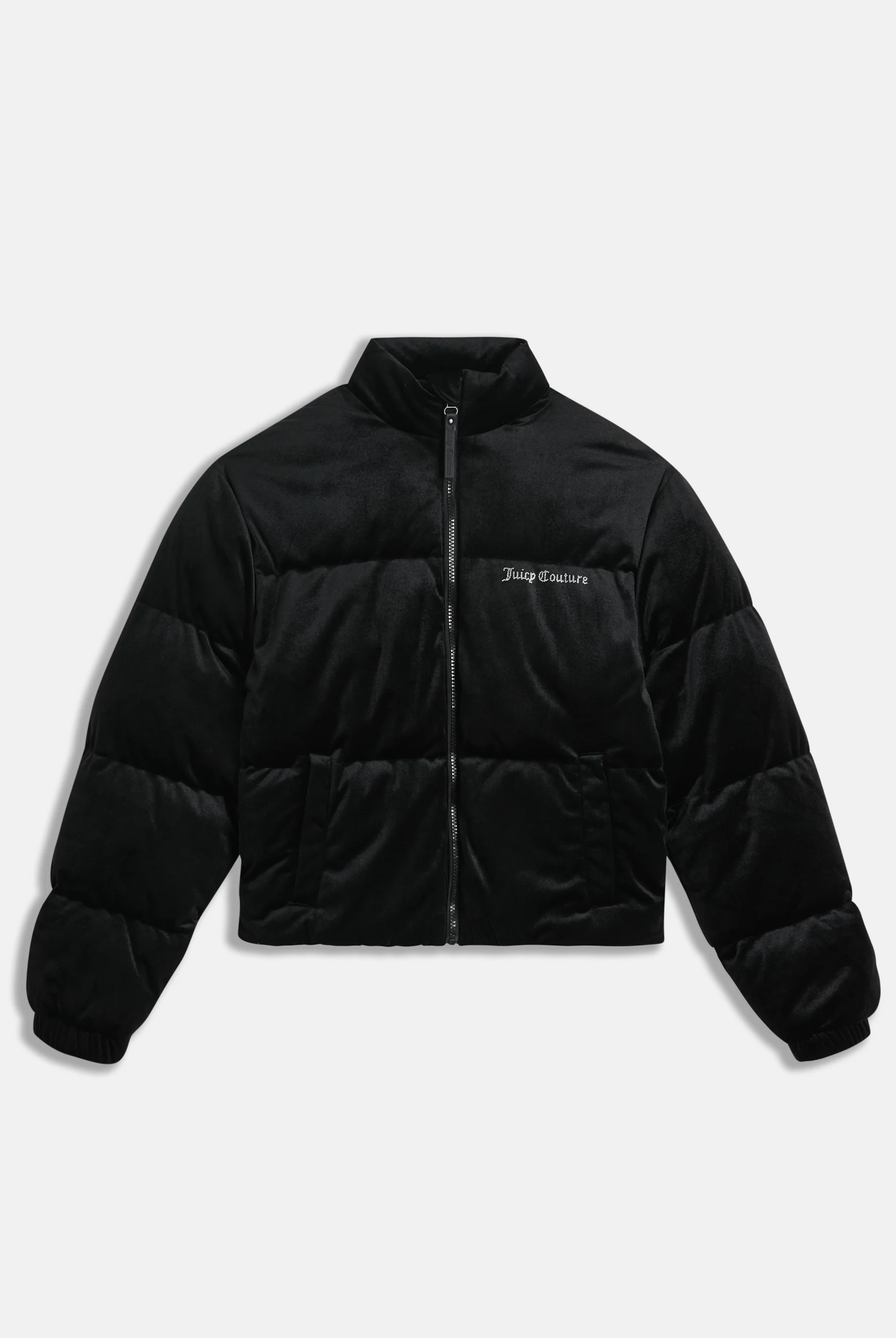 Giacca imbottita in velour con logo Juicy in diamanti Nero