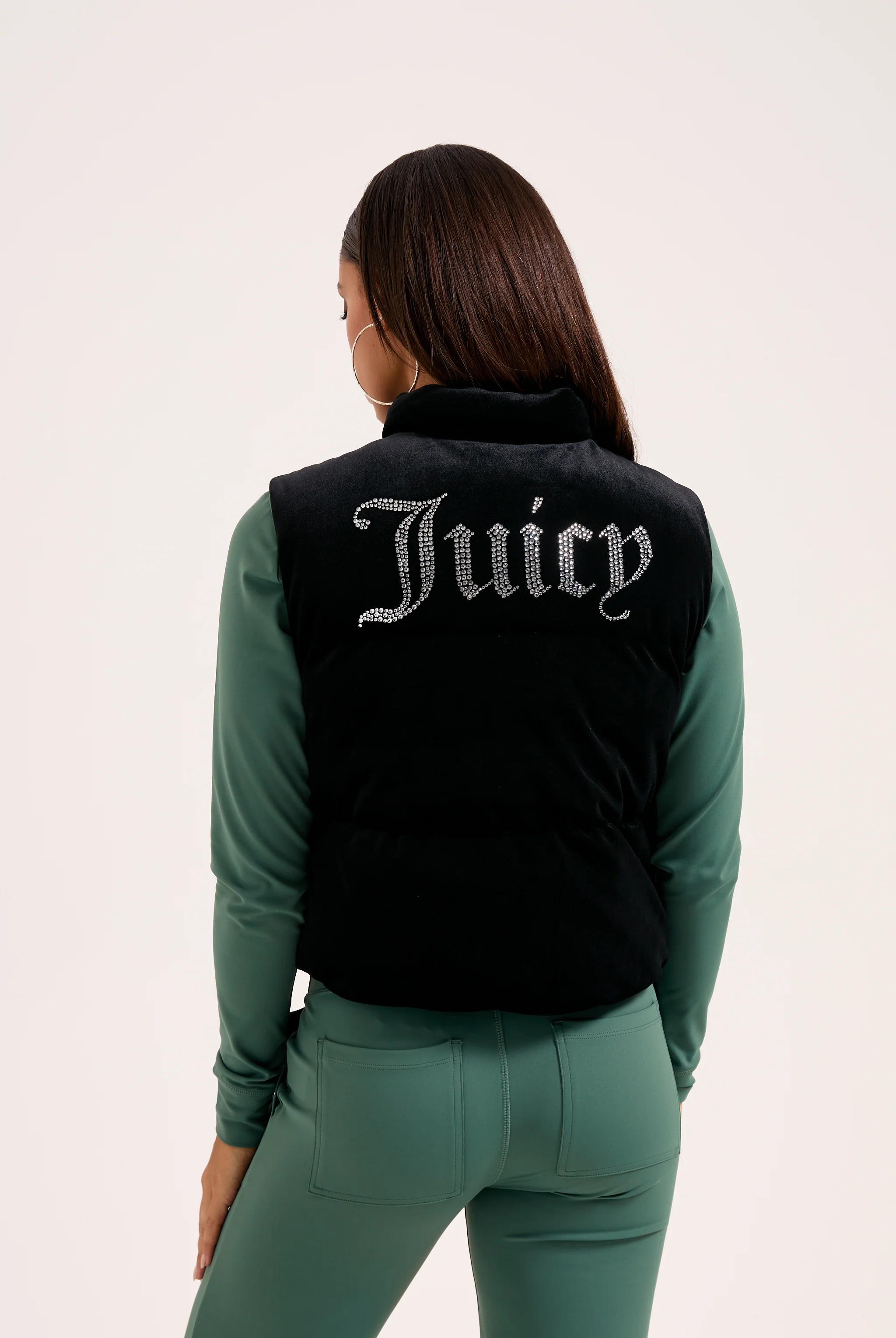 Gilet crop in velour con logo Juicy in diamanti Nero - Image 4