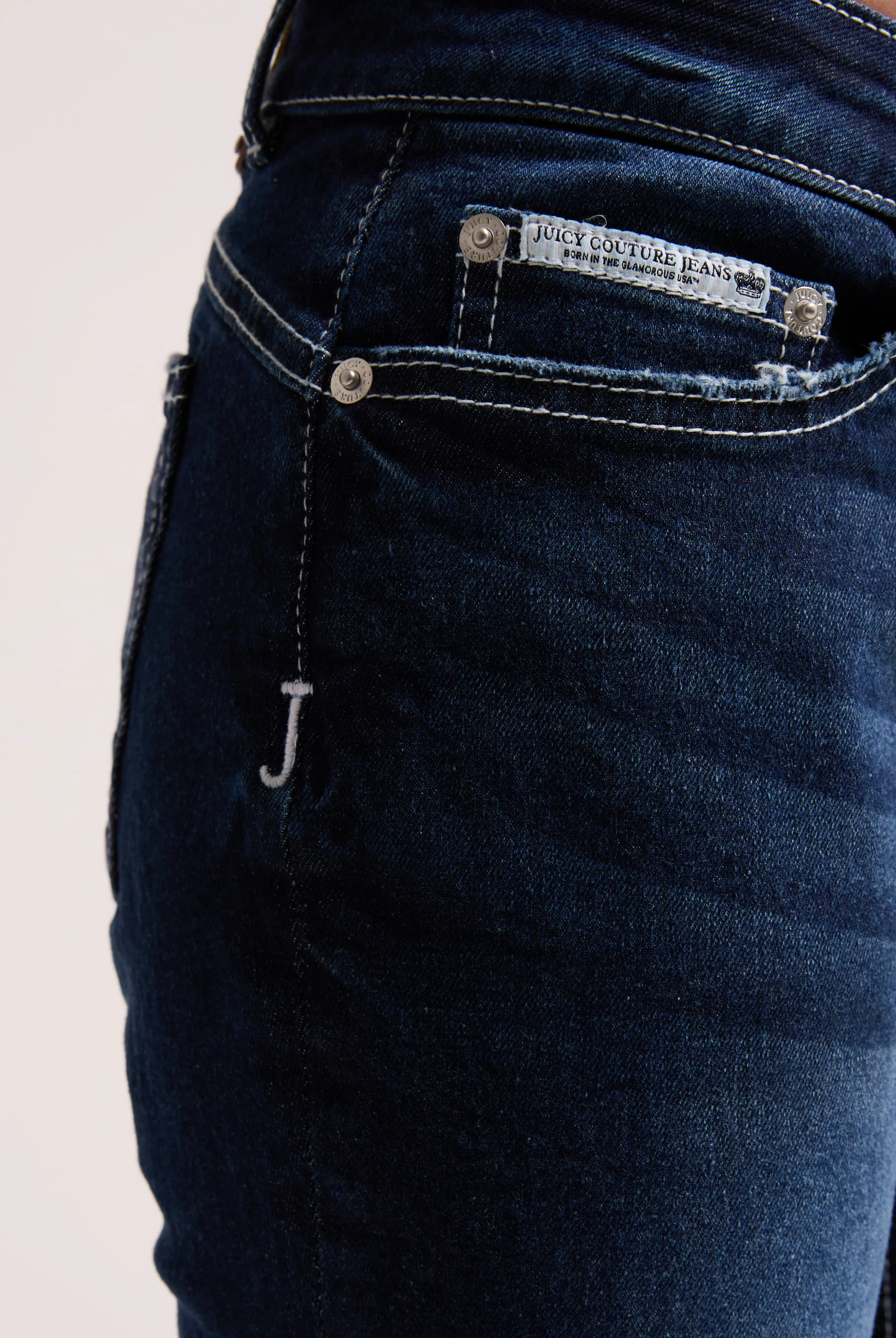 Jeans Diamante a vita bassa con strass in denim blu - Image 5