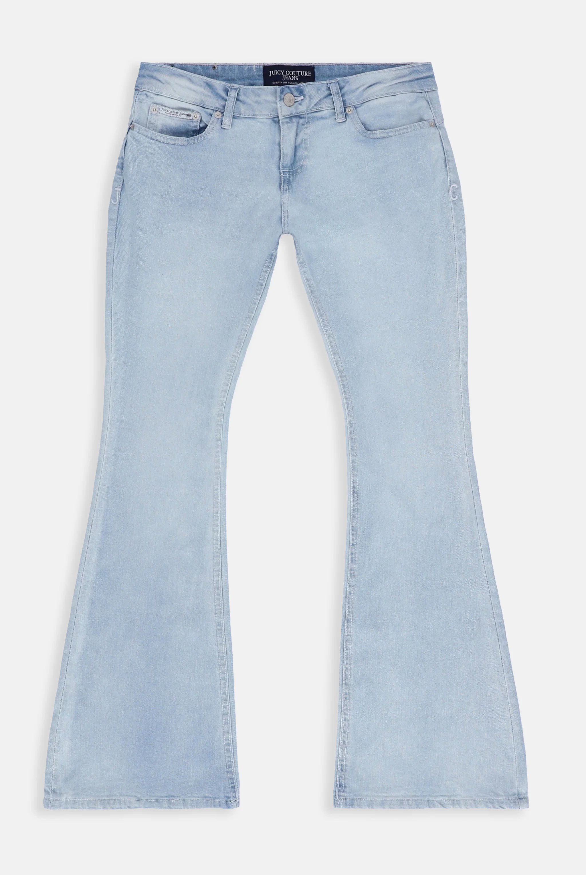 Jeans Diamante a vita bassa con strass in denim blu chiaro