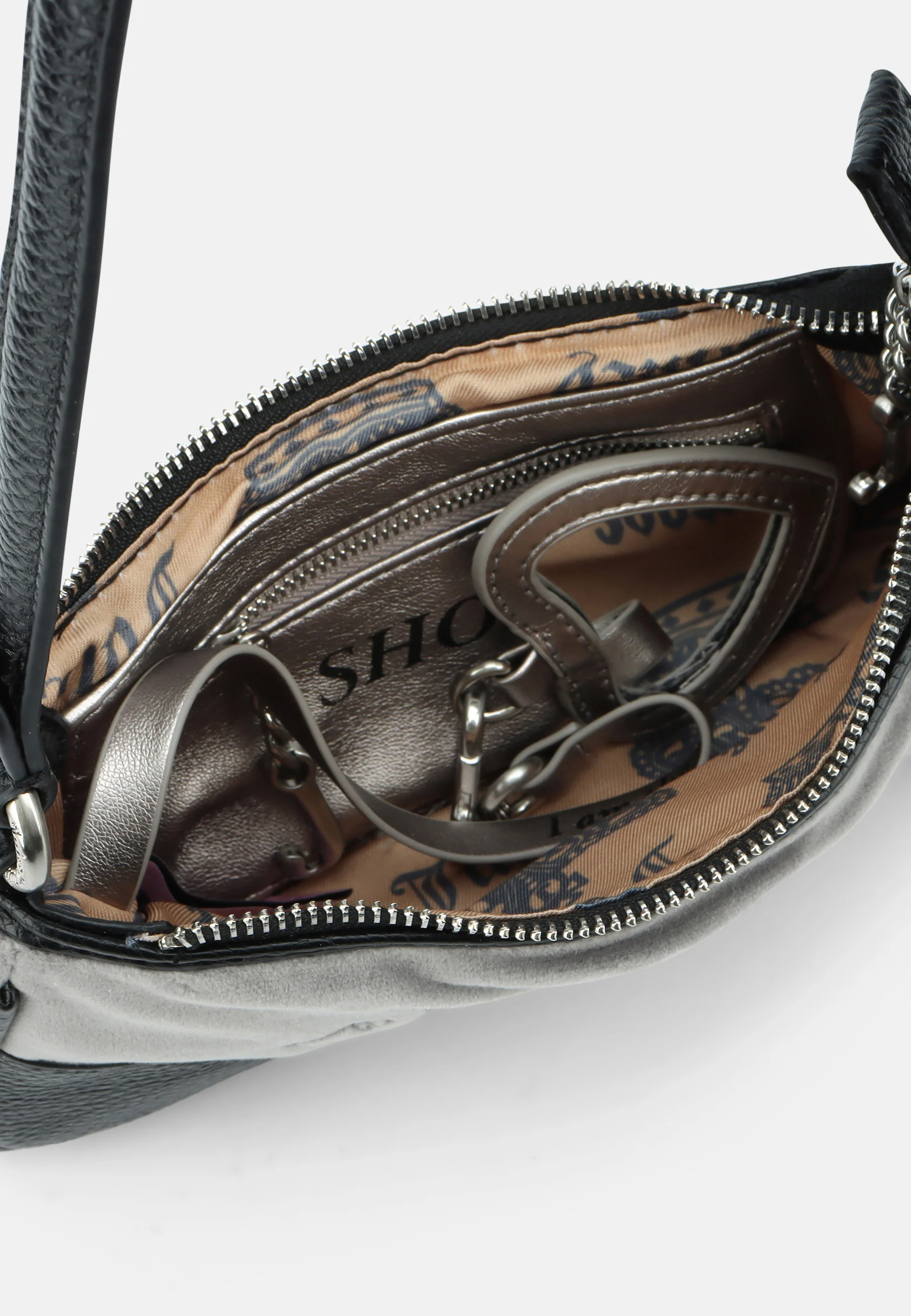 Mini borsa a mano con tracolla DayDreamer Grigia in velour - Image 3