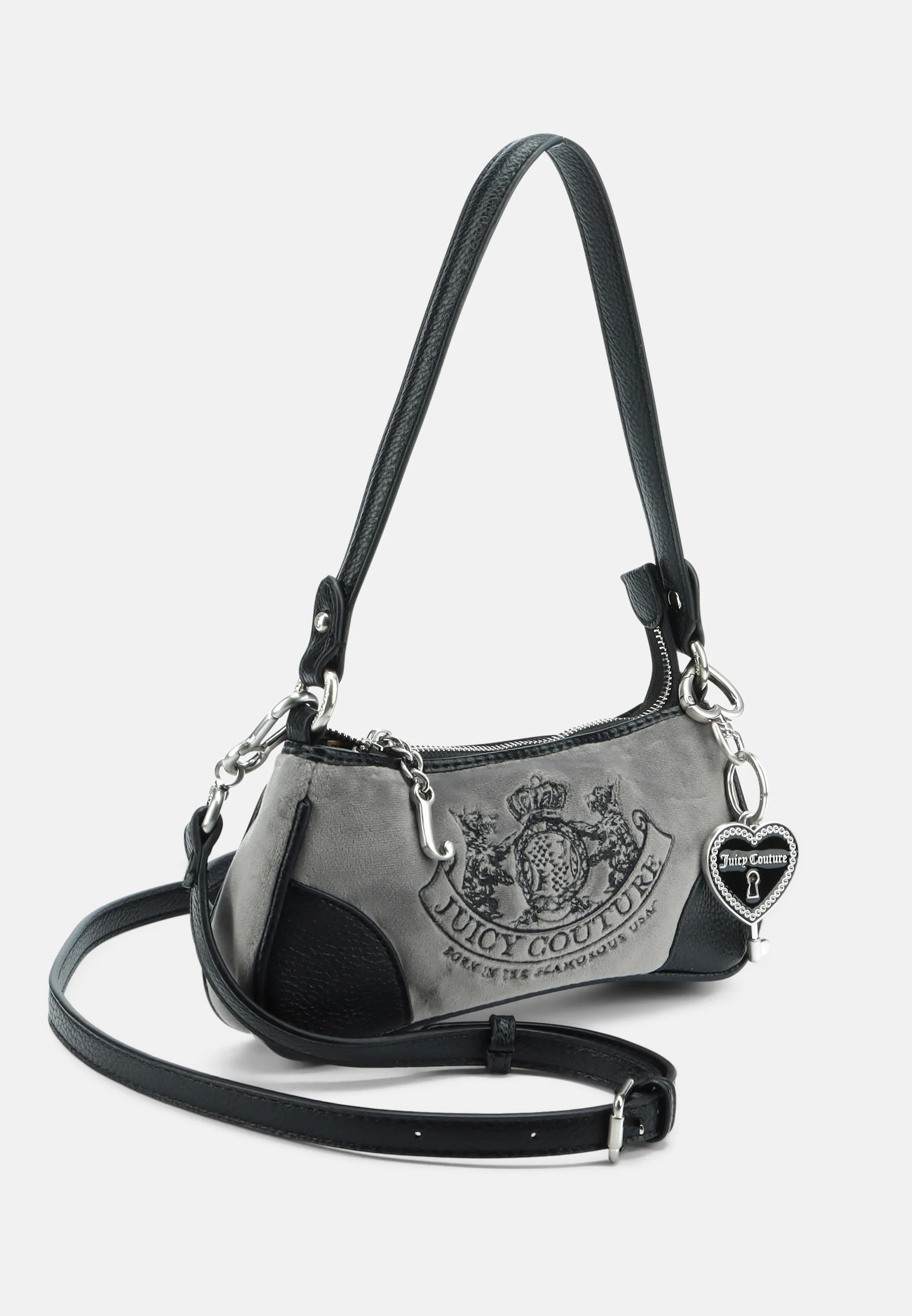 Mini borsa a mano con tracolla DayDreamer Grigia in velour - Image 4