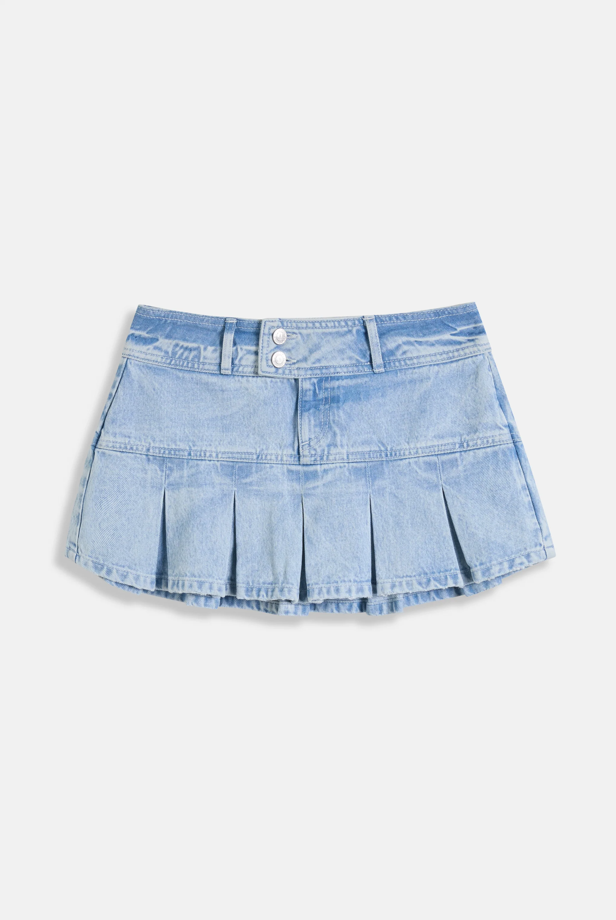 Minigonna Crest plissettata in denim blu chiaro