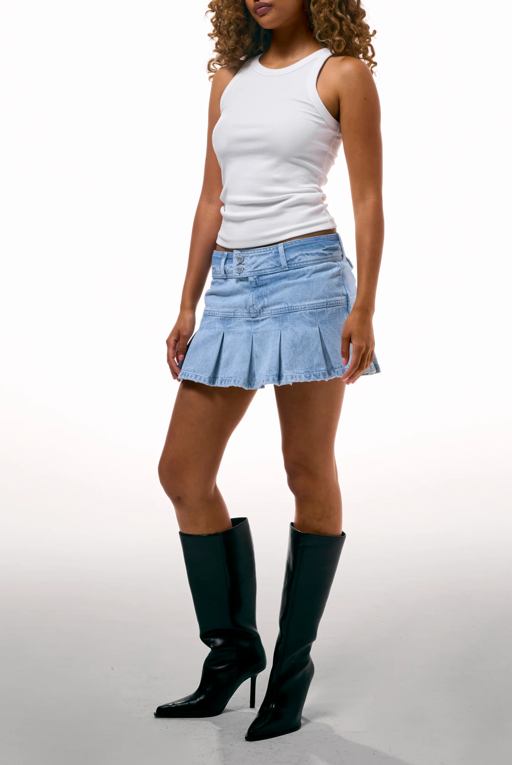Minigonna Crest plissettata in denim blu chiaro - Image 4