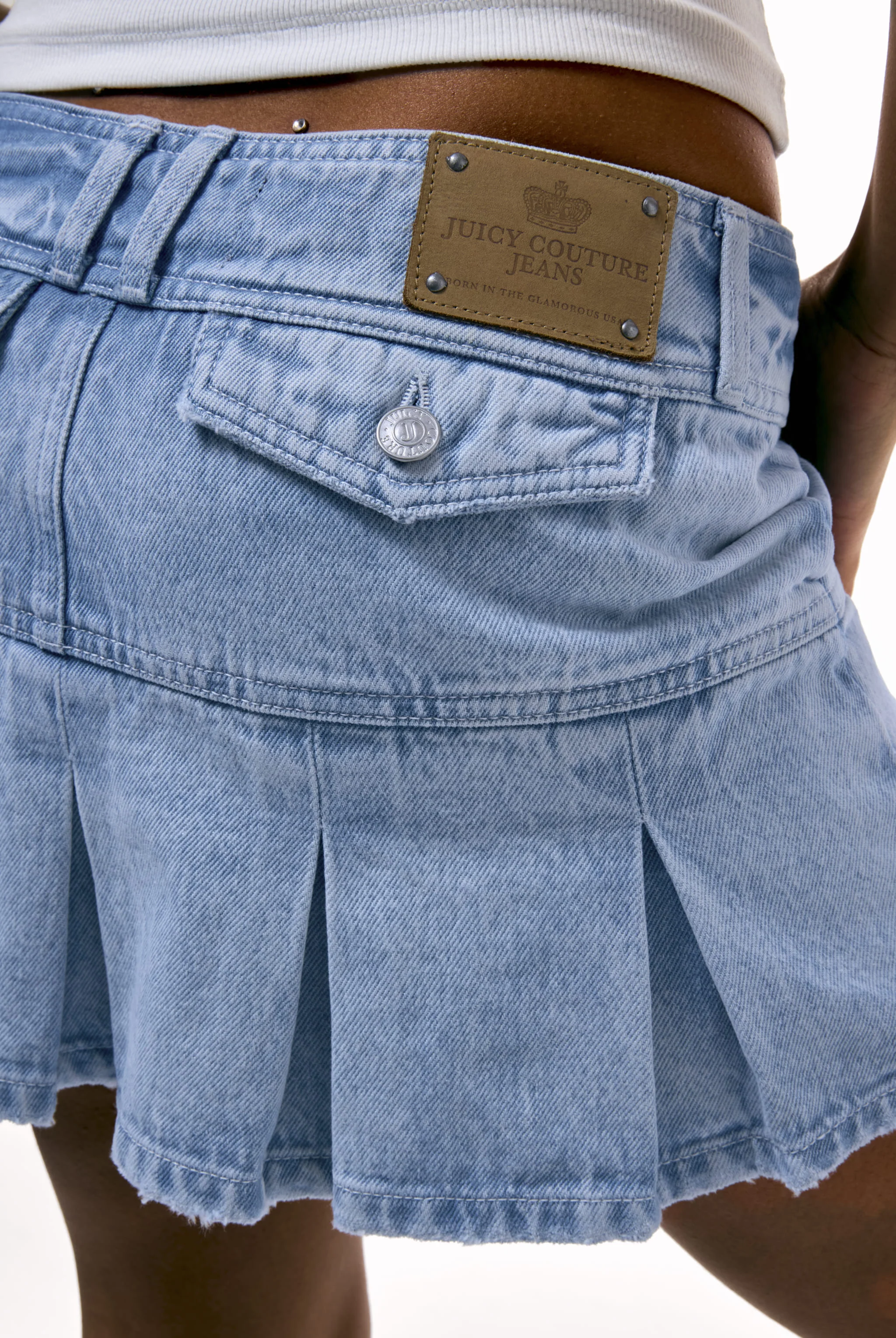 Minigonna Crest plissettata in denim blu chiaro - Image 8