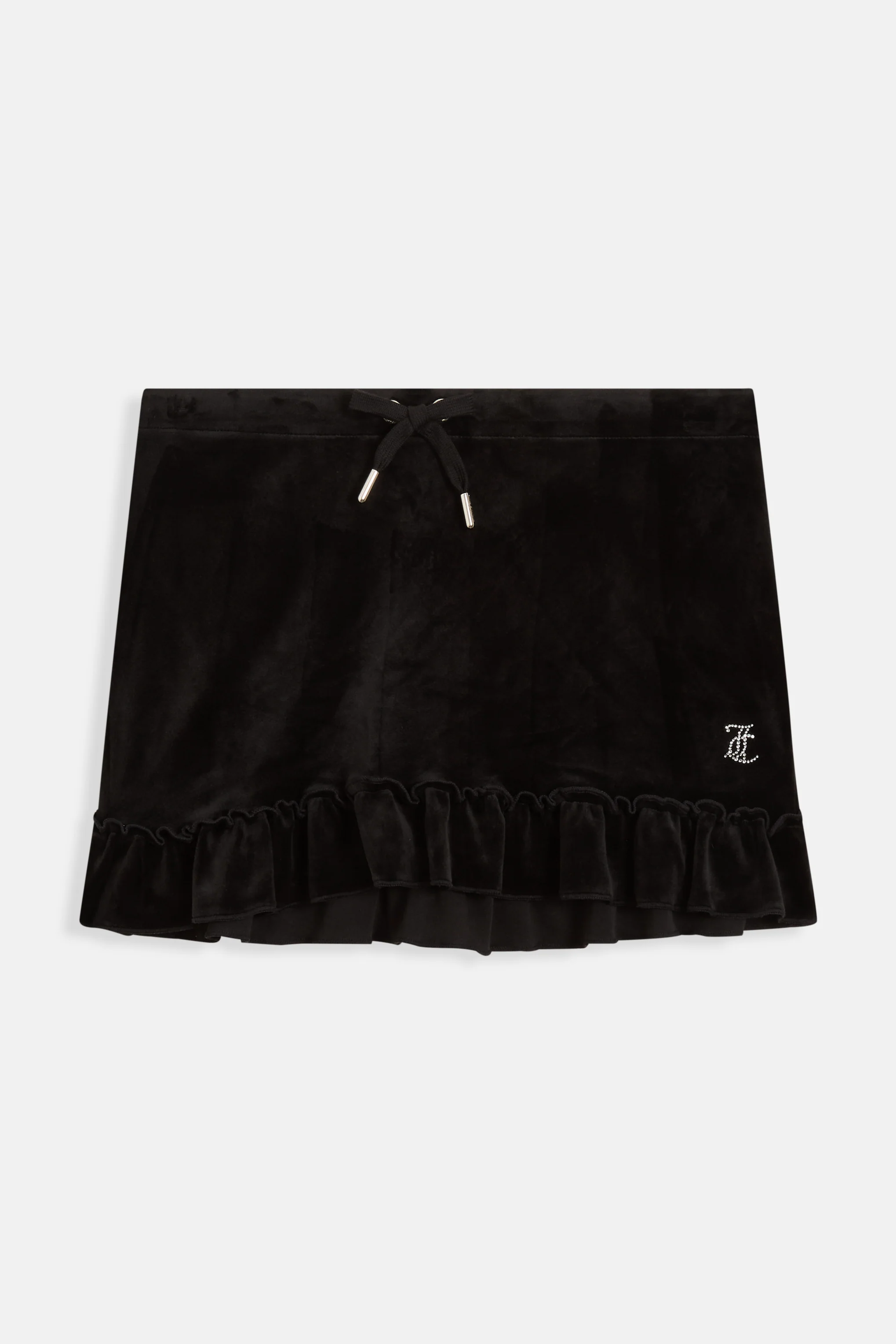 Minigonna Juicy in velluto con balza e logo in strass colore Nero