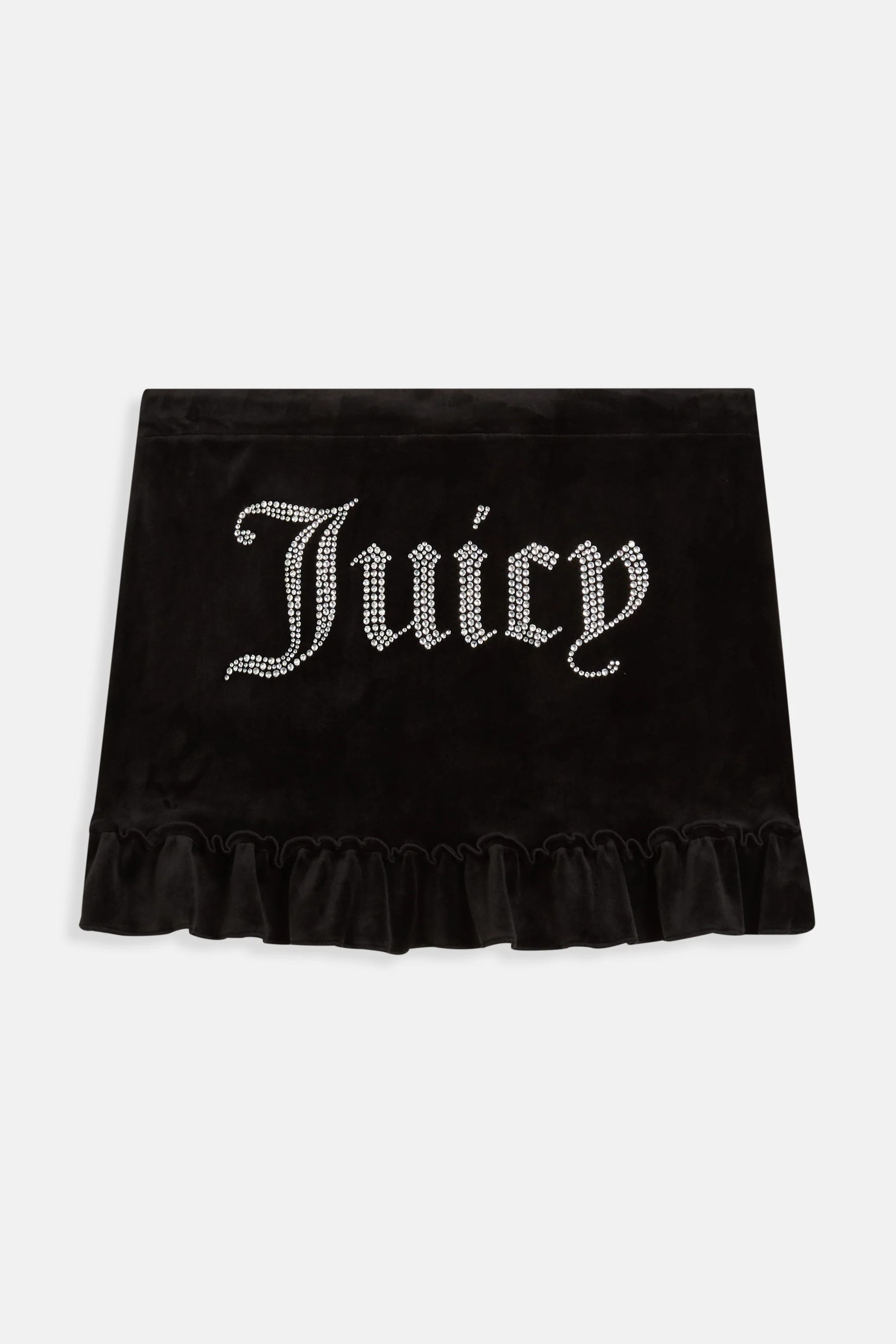 Minigonna Juicy in velluto con balza e logo in strass colore Nero - Image 2