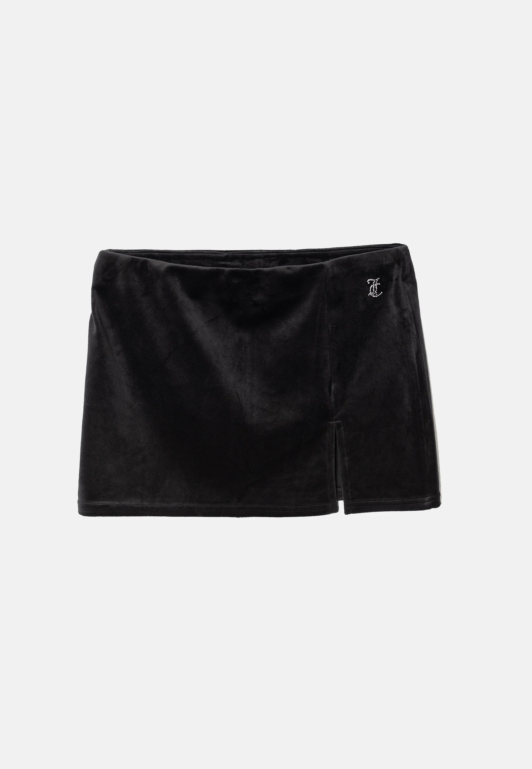 Minigonna Juicy in velluto con spacco laterale e logo in strass colore Nero