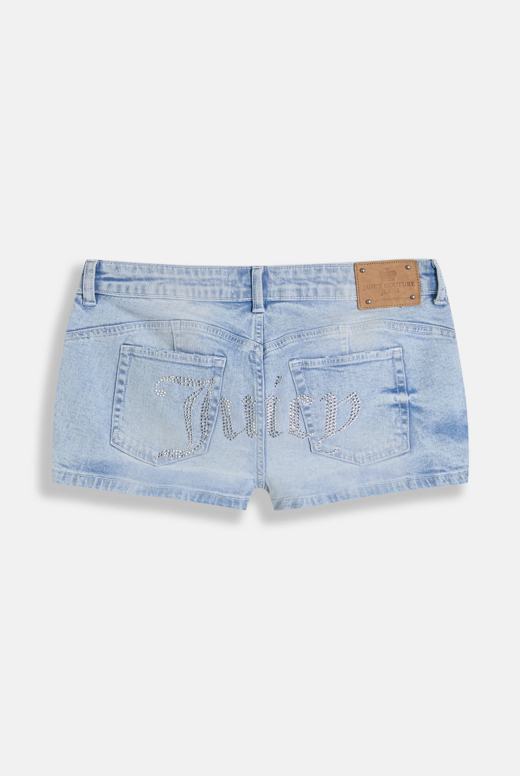 Pantaloncini Diamante aderenti con strass in denim blu chiaro - Image 2