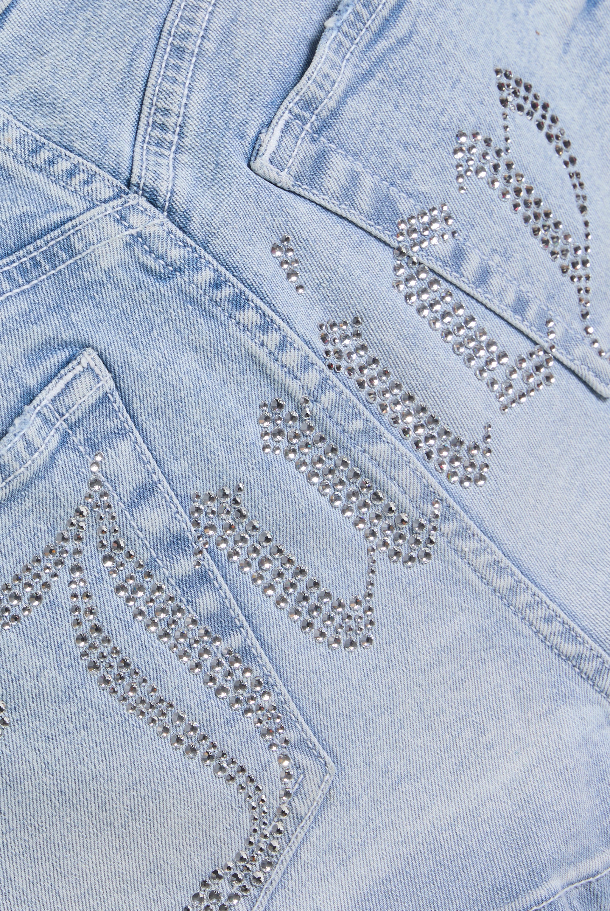 Pantaloncini Diamante aderenti con strass in denim blu chiaro - Image 7