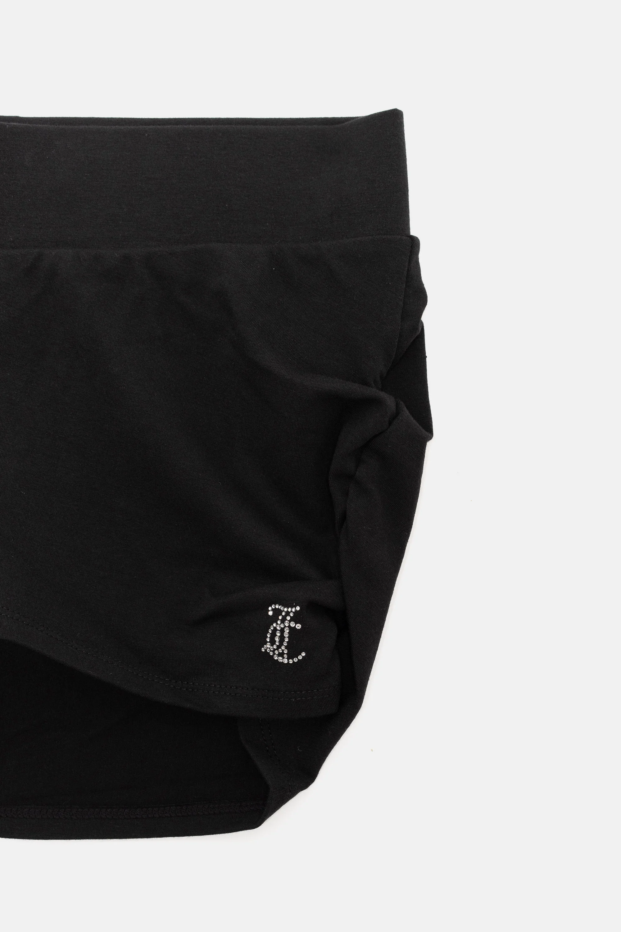 Pantaloncini Juicy arricciati e aderenti in jersey con logo Juicy in strass colore Nero - Image 2