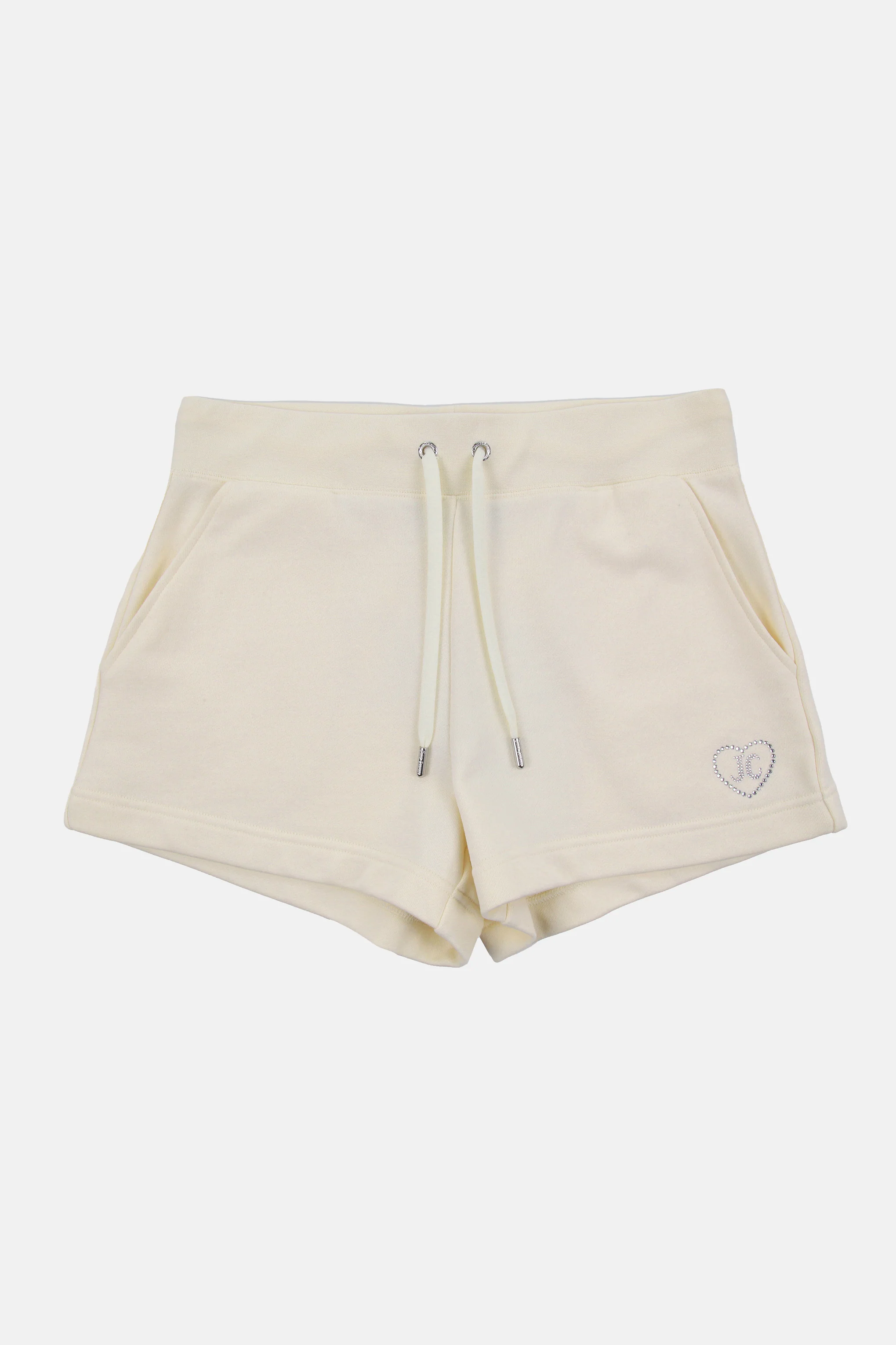 Pantaloncini Juicy in felpa con coulisse in vita e logo cuore in strass colore Panna