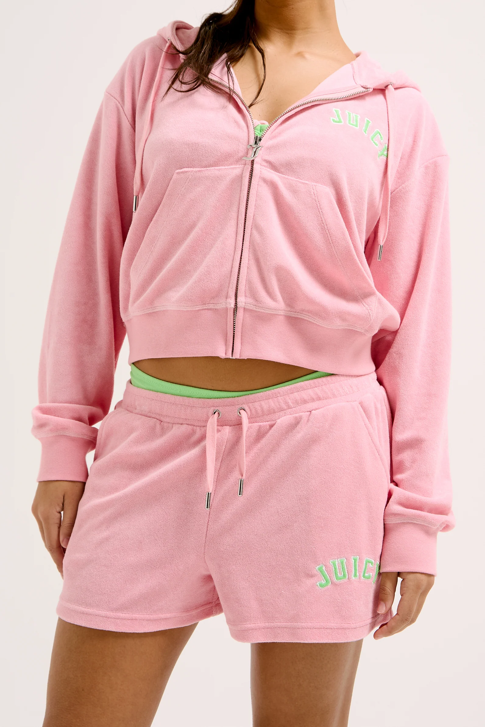 Pantaloncini Juicy in spugna con coulisse in vita e logo a contrasto colore Rosa - Image 3