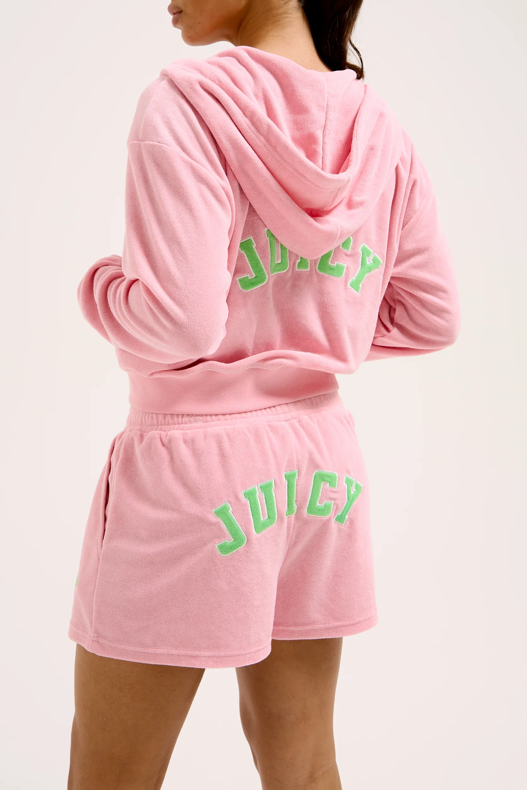 Pantaloncini Juicy in spugna con coulisse in vita e logo a contrasto colore Rosa - Image 5