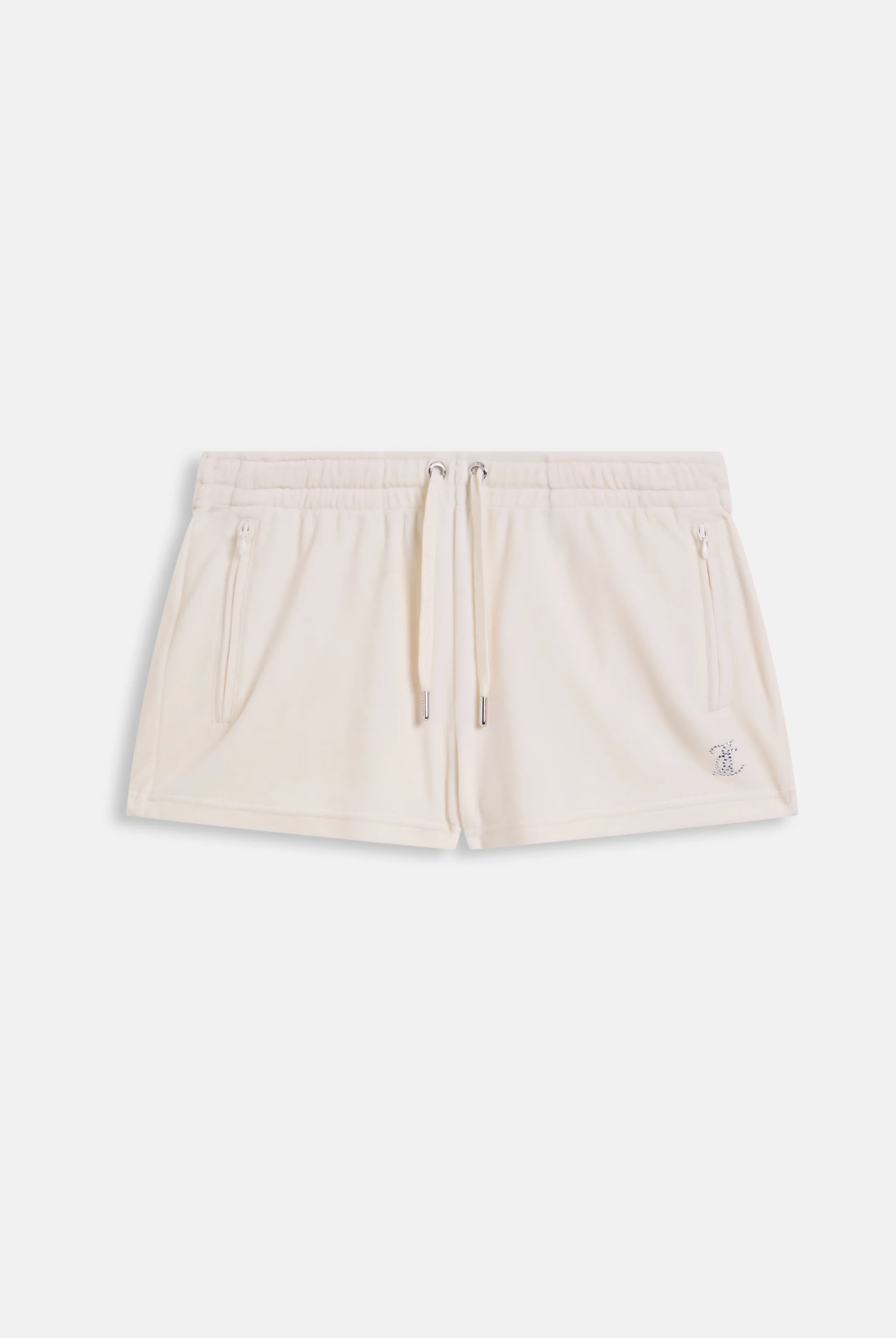 Pantaloncini Tamia in velluto classico con logo Juicy in strass tono su tono colore Panna