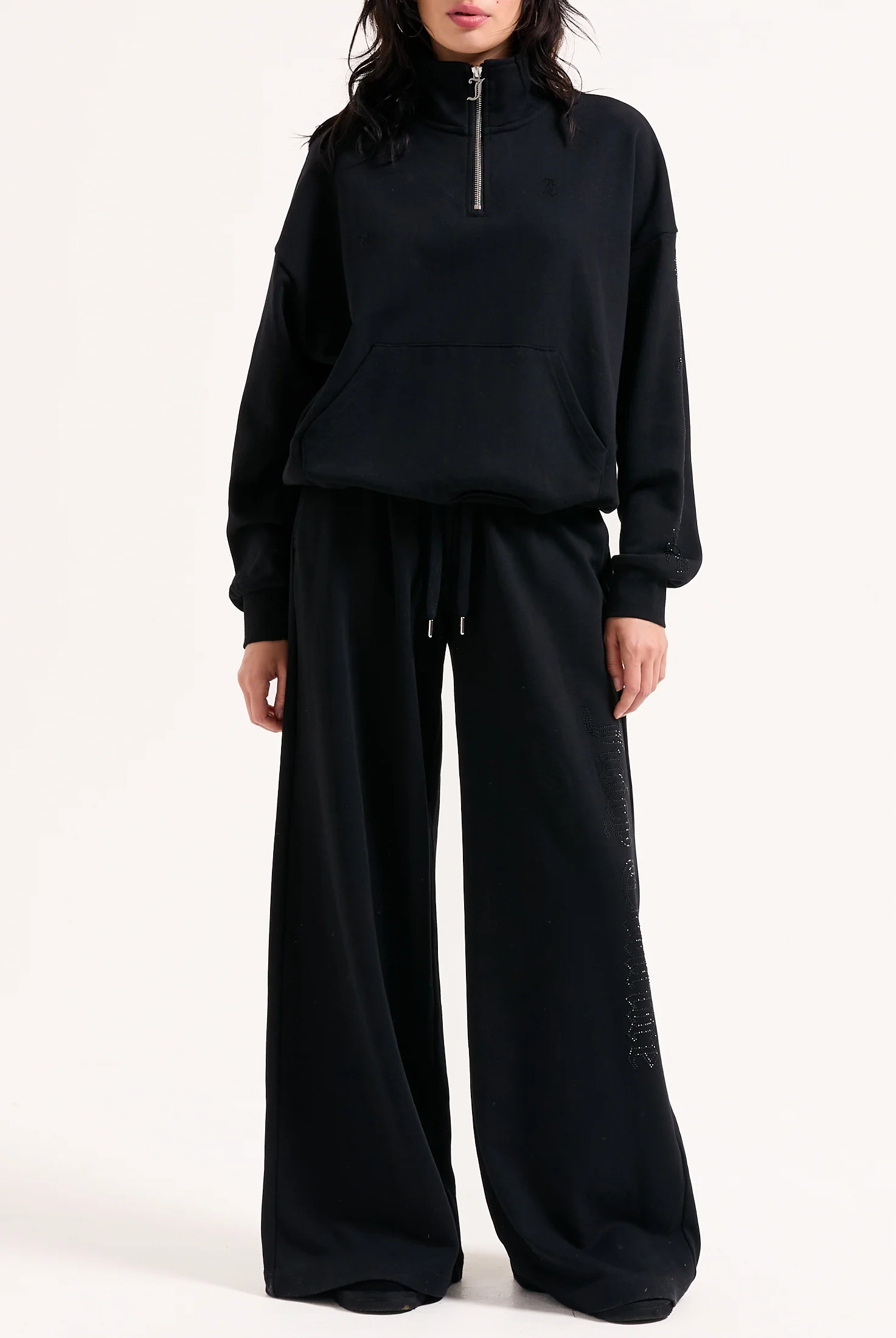 Pantalone a gamba larga e vita bassa con logo Juicy Couture in diamanti  Nero - Image 5