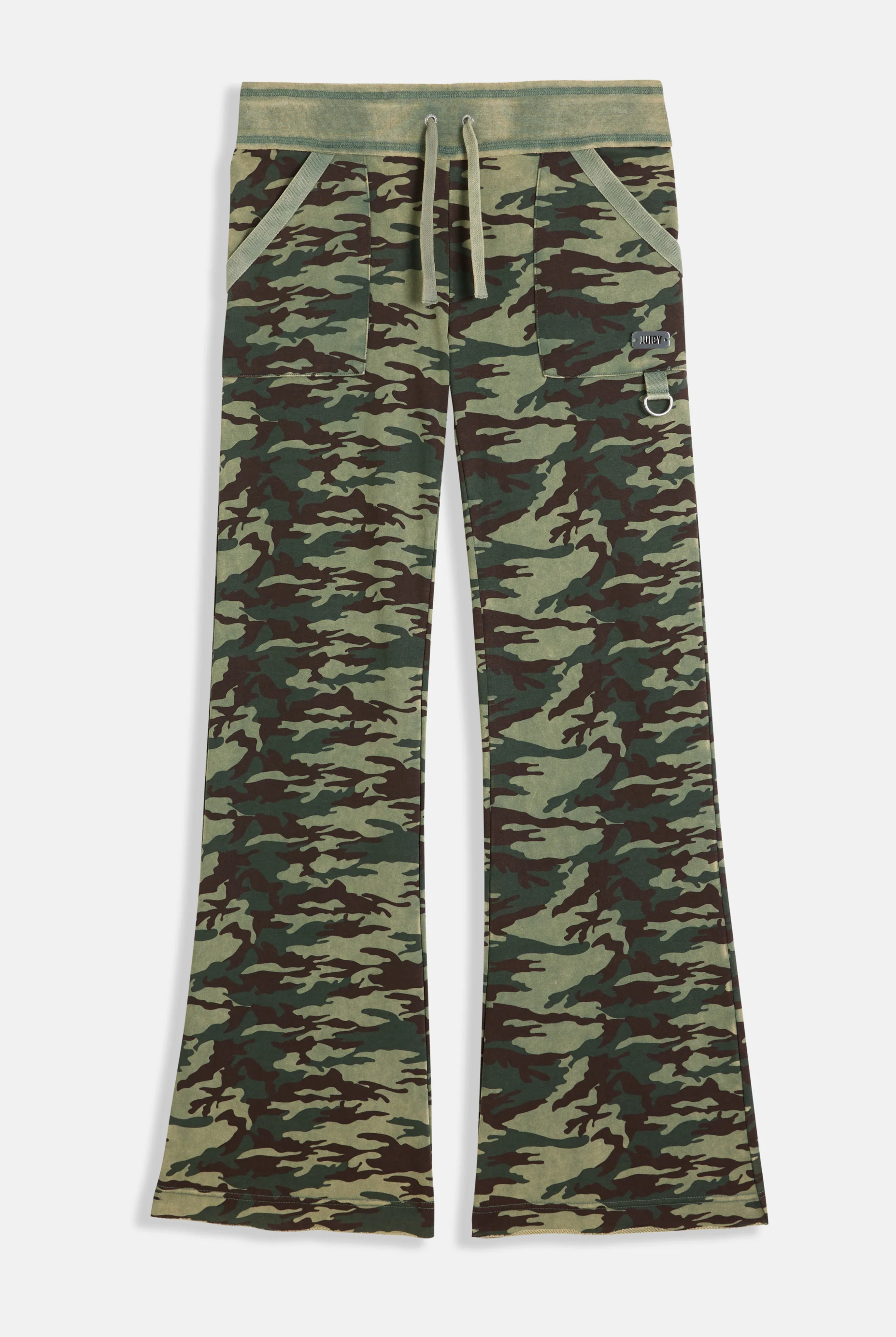 Pantalone Harrisburg a vita bassa in loopback fleece lavato e logo Juicy in metallo a stampa Verde Camouflage