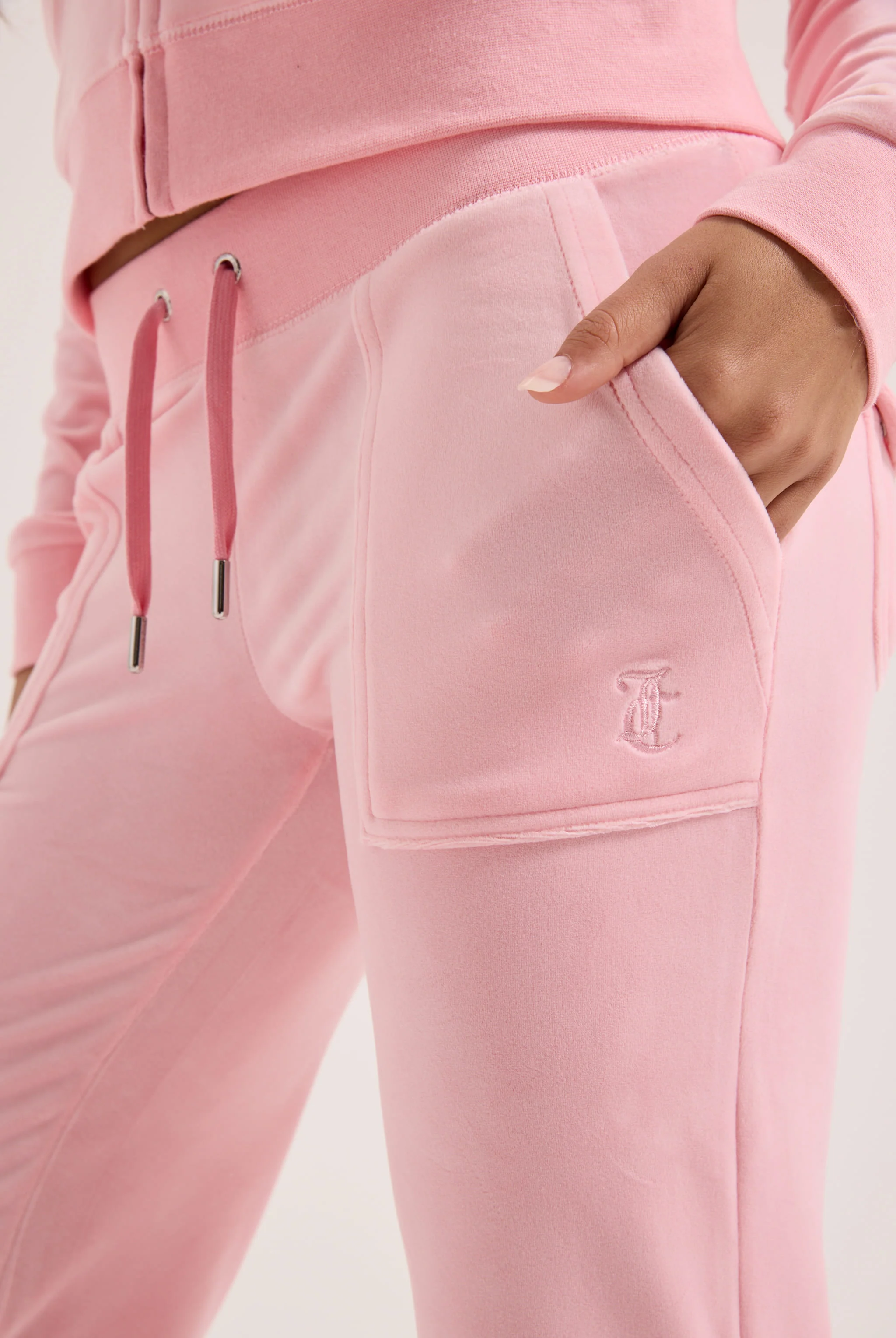 Pantalone in velluto Layla a zampa a vita bassa con tasche colore rosa - Image 4