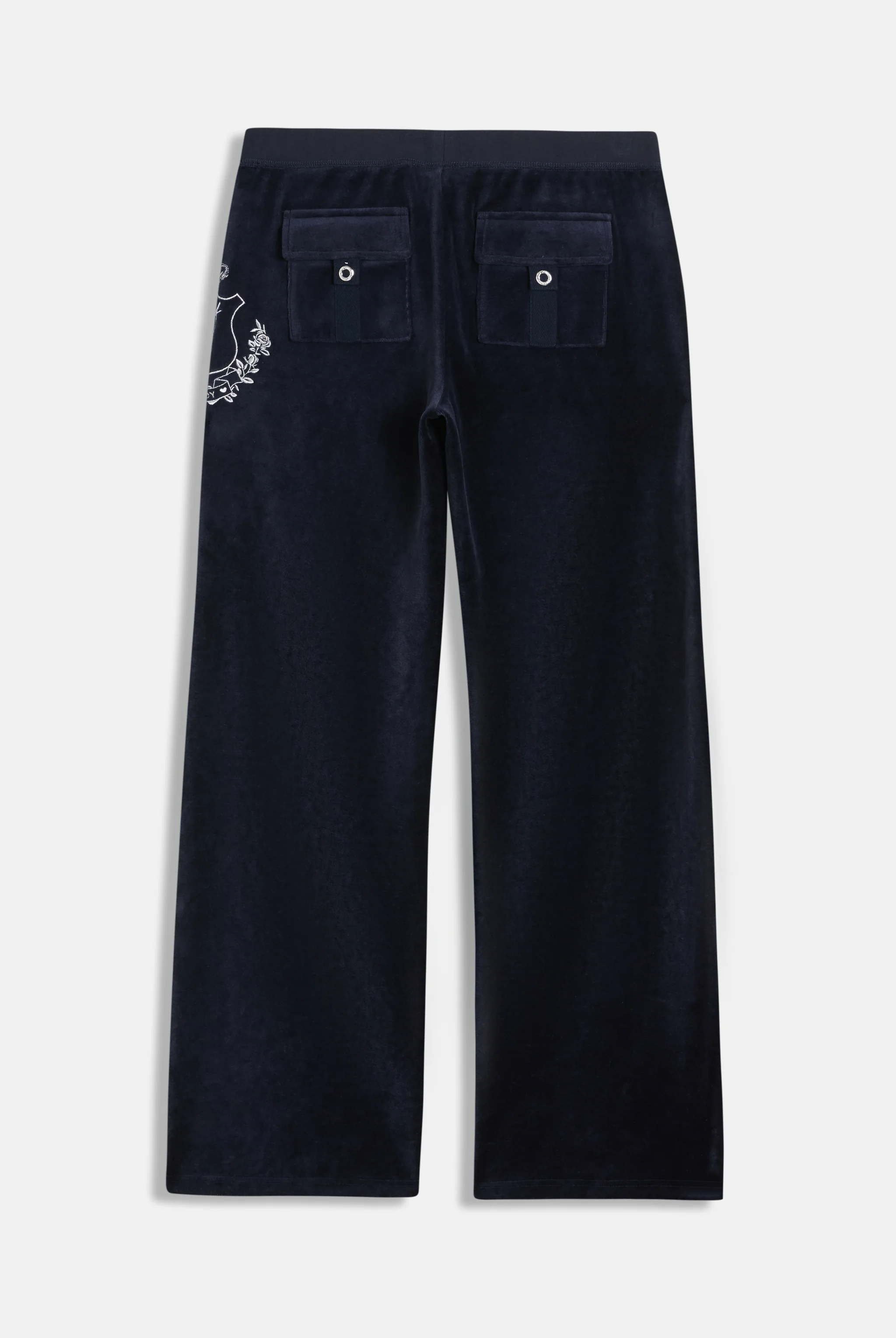 Pantalone in velour di bamboo a vita ultra bassa con ricamo House of Juicy Blu Scuro - Image 2