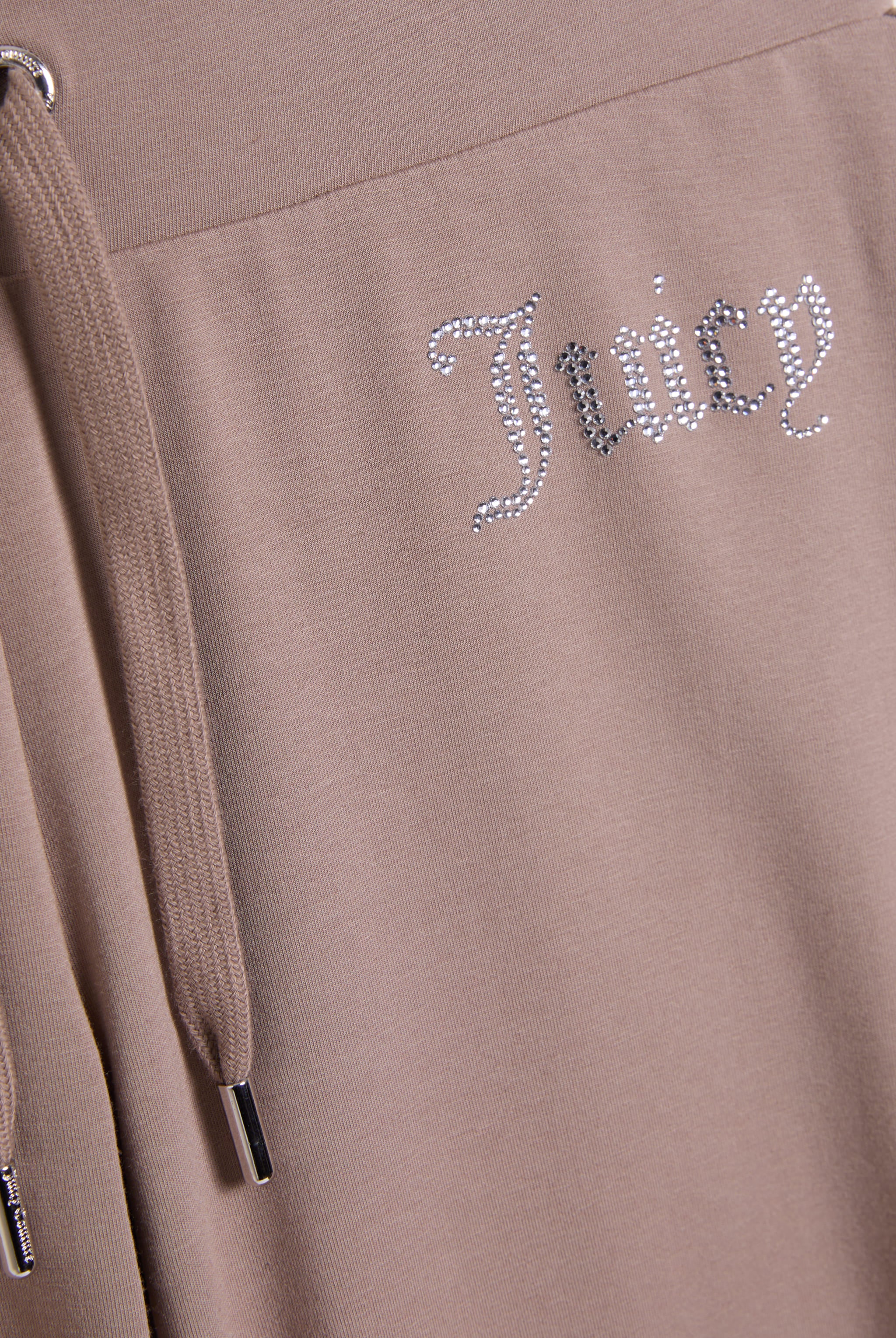 Pantaloni Christine a vita bassa e gamba a zampa in jersey con logo Juicy in strass colore Beige - Image 3