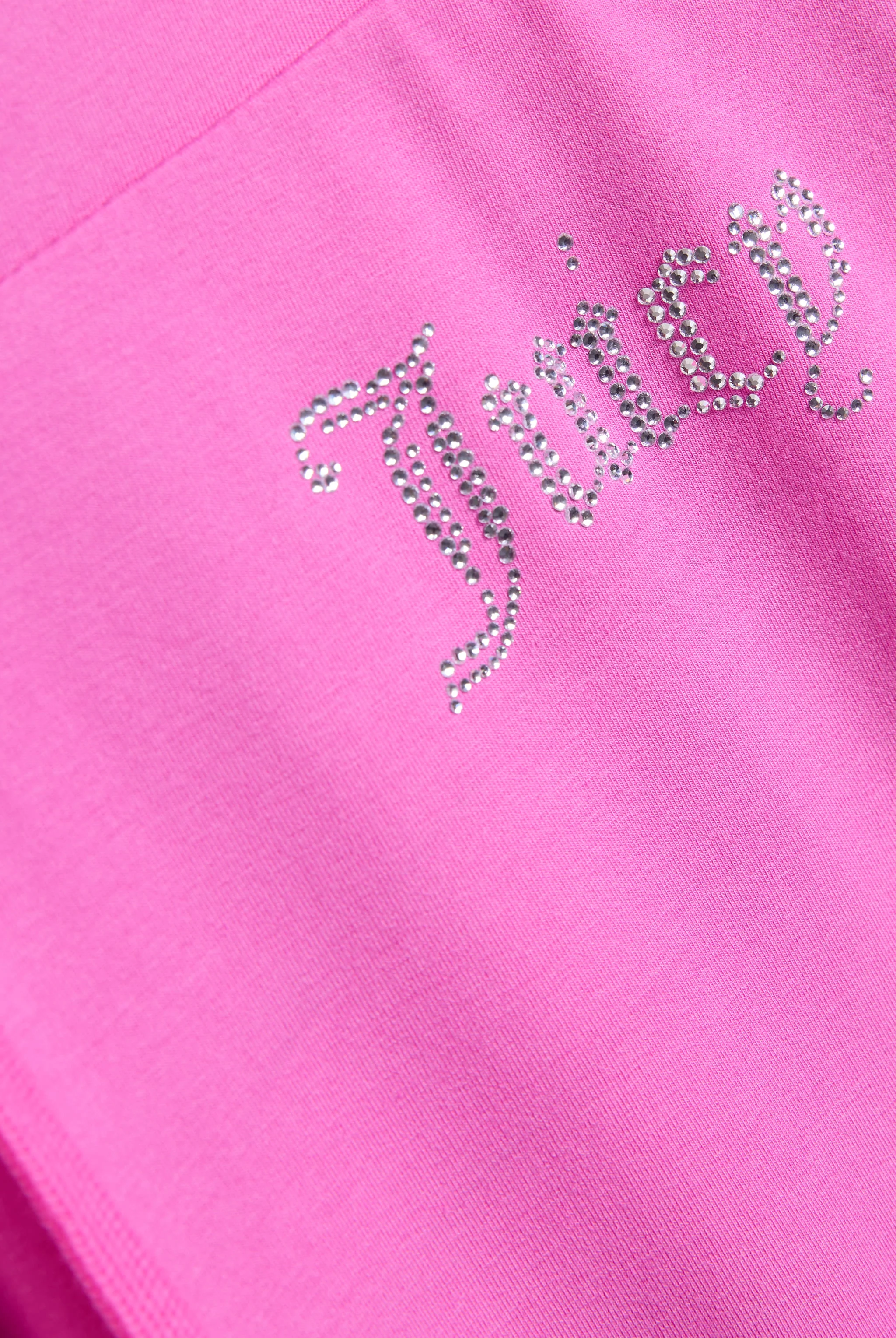 Pantaloni Christine a vita bassa e gamba a zampa in jersey con logo Juicy in strass colore Rosa - Image 3