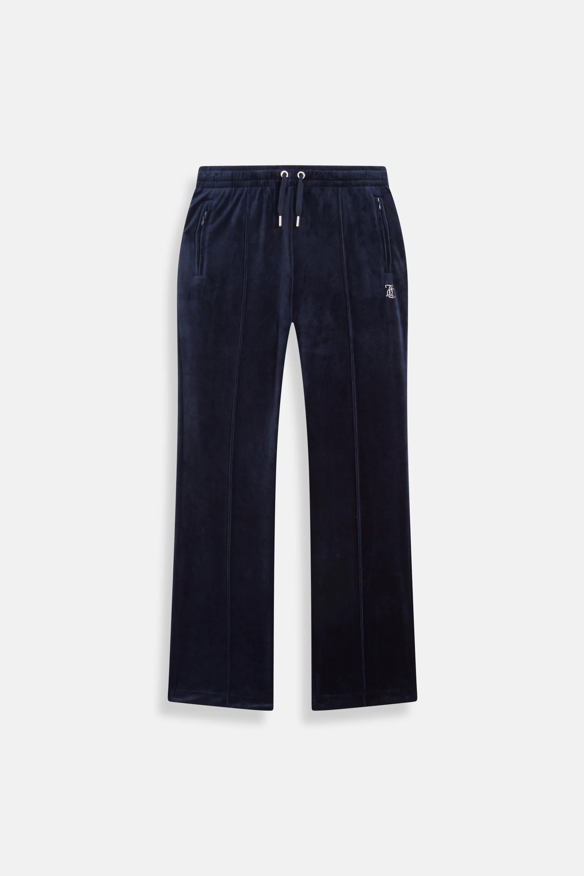 Pantaloni in velltuo Tina a vita media con logo Juicy in strass colore Blu