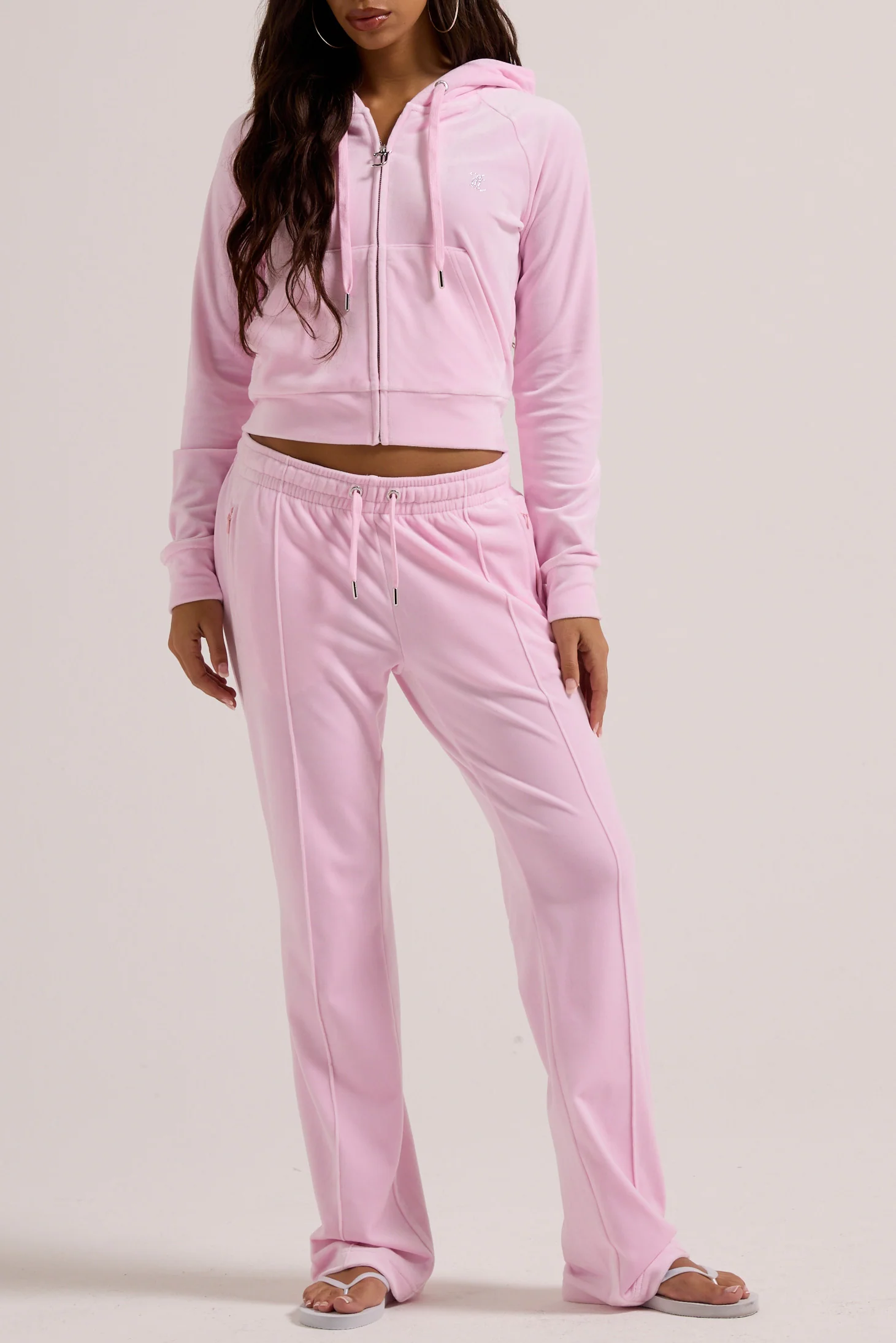 Pantaloni in velluto Tina con logo Juicy in strass tono su tono colore Rosa - Image 3