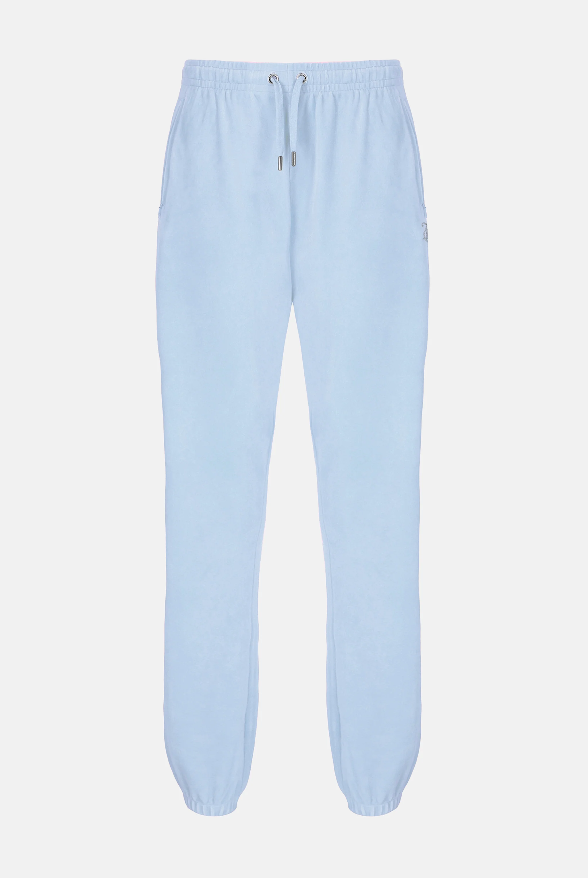Pantaloni Lilian Celeste con elastico al fondo e logo strass