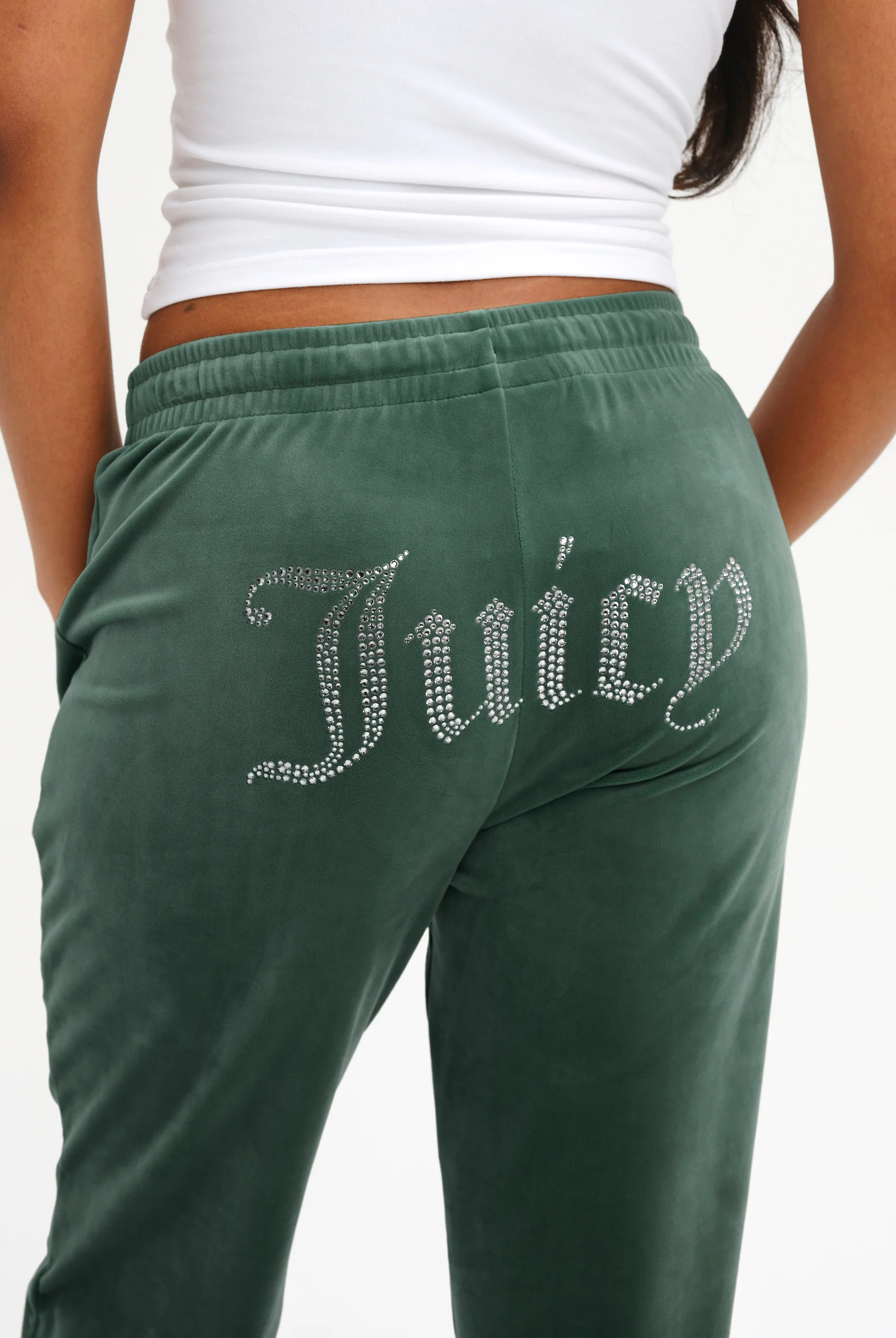 Pantaloni Lilian Verde foresta con elastico al fondo e logo strass - Image 4