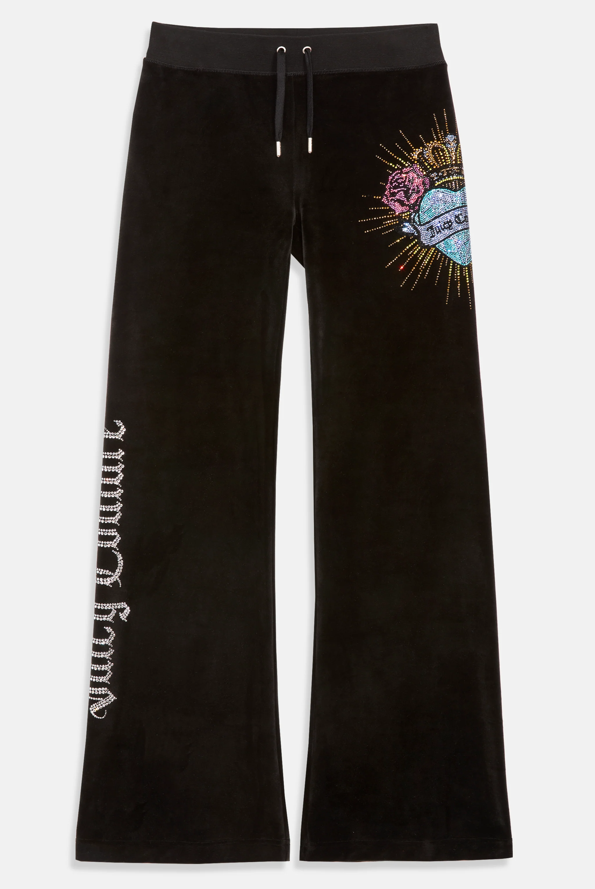 Pantaloni Nero a gamba larga con logo strass Sacred Heart