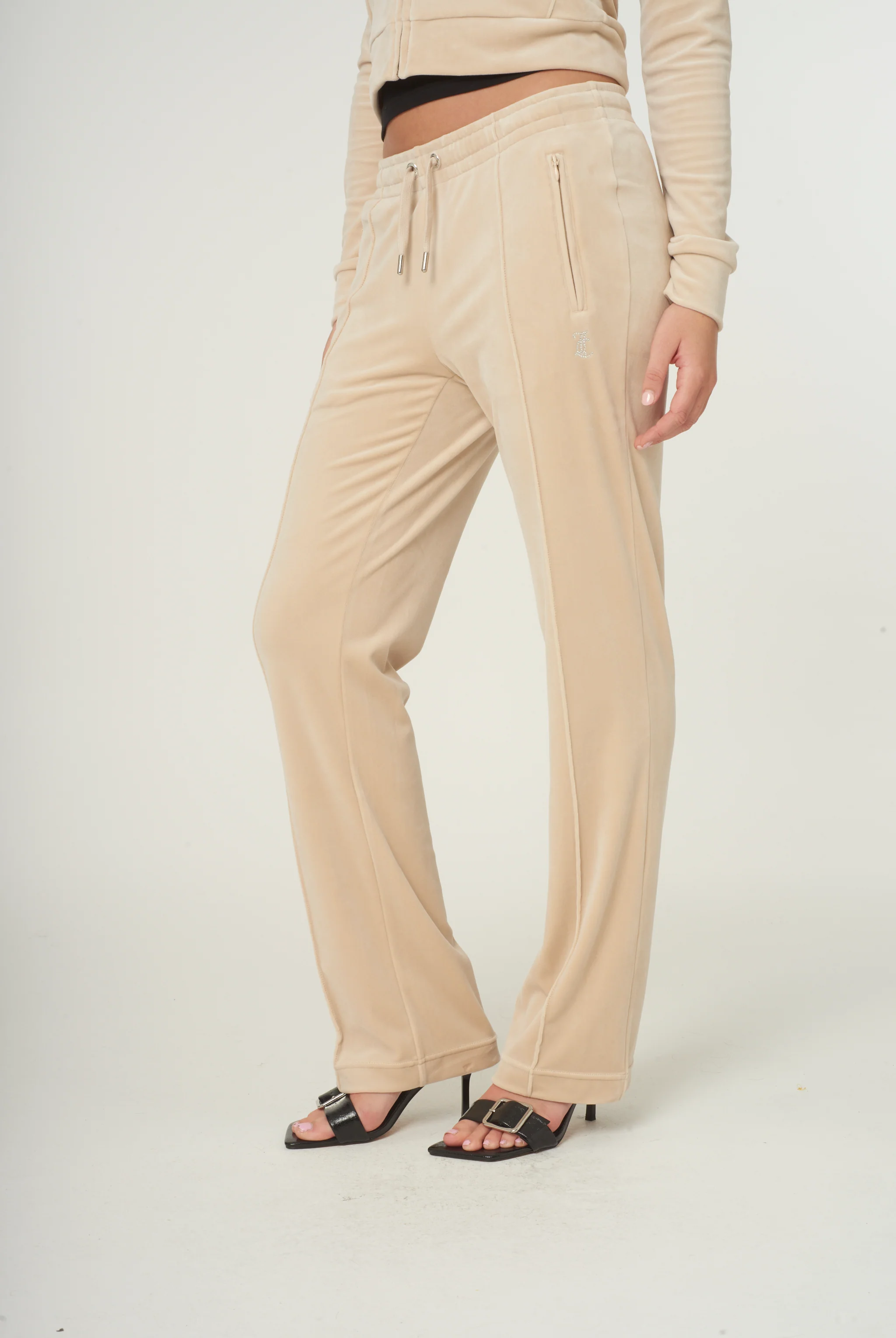 Pantaloni Tina Beige sabbia con maxi logo strass - Image 3
