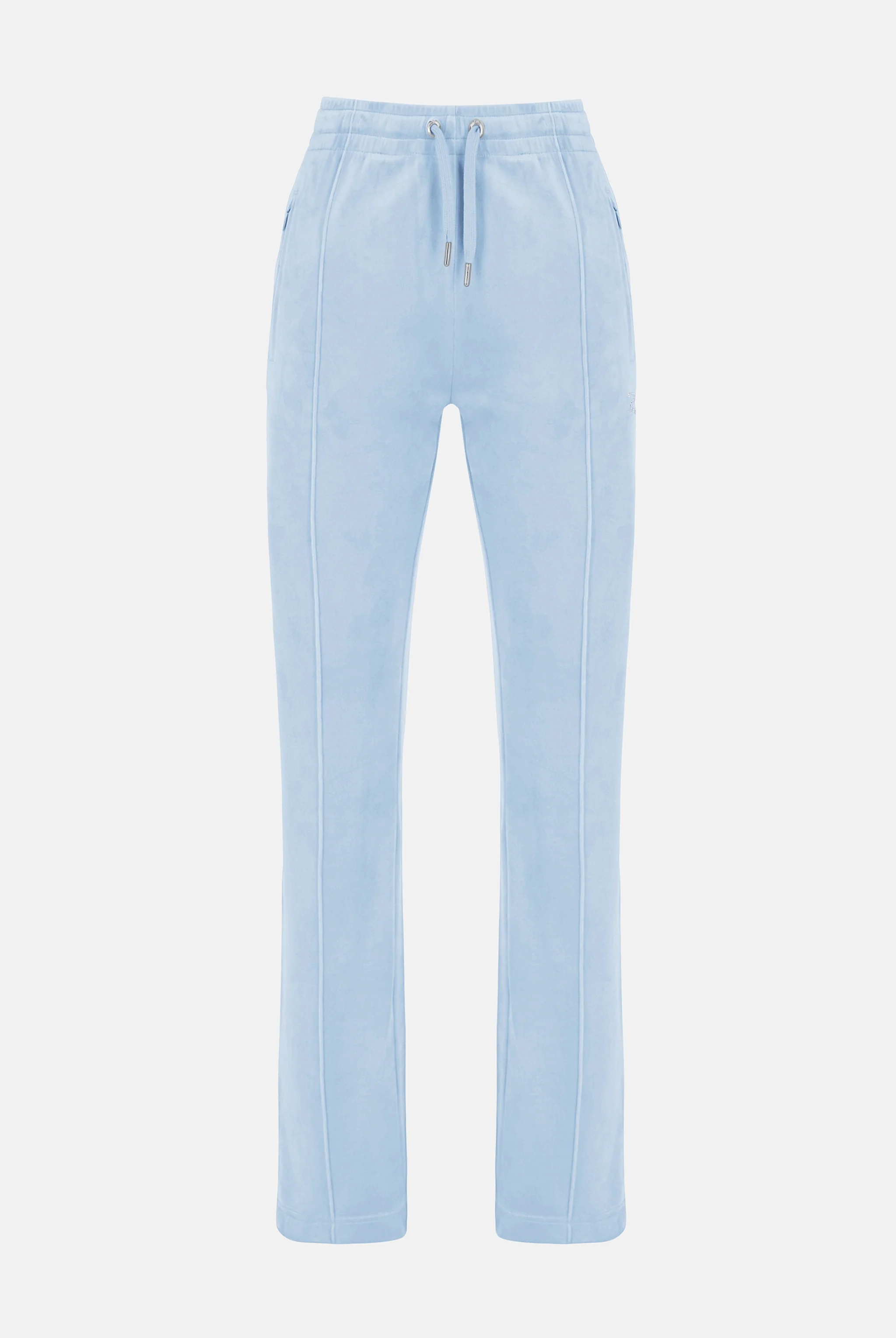 Pantaloni Tina Celeste con maxi logo strass