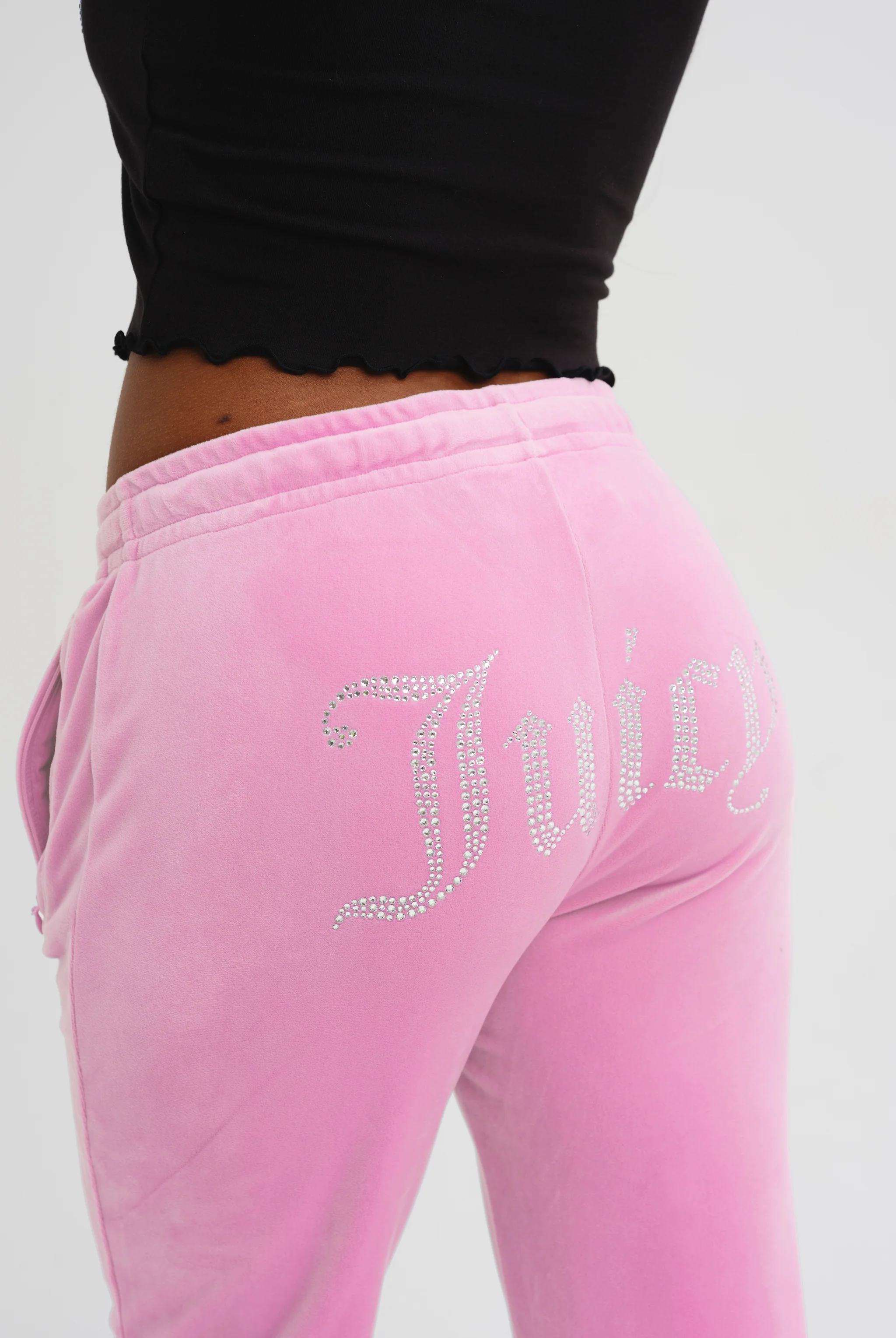 Pantaloni Tina Rosa confetto con maxi logo strass - Image 3