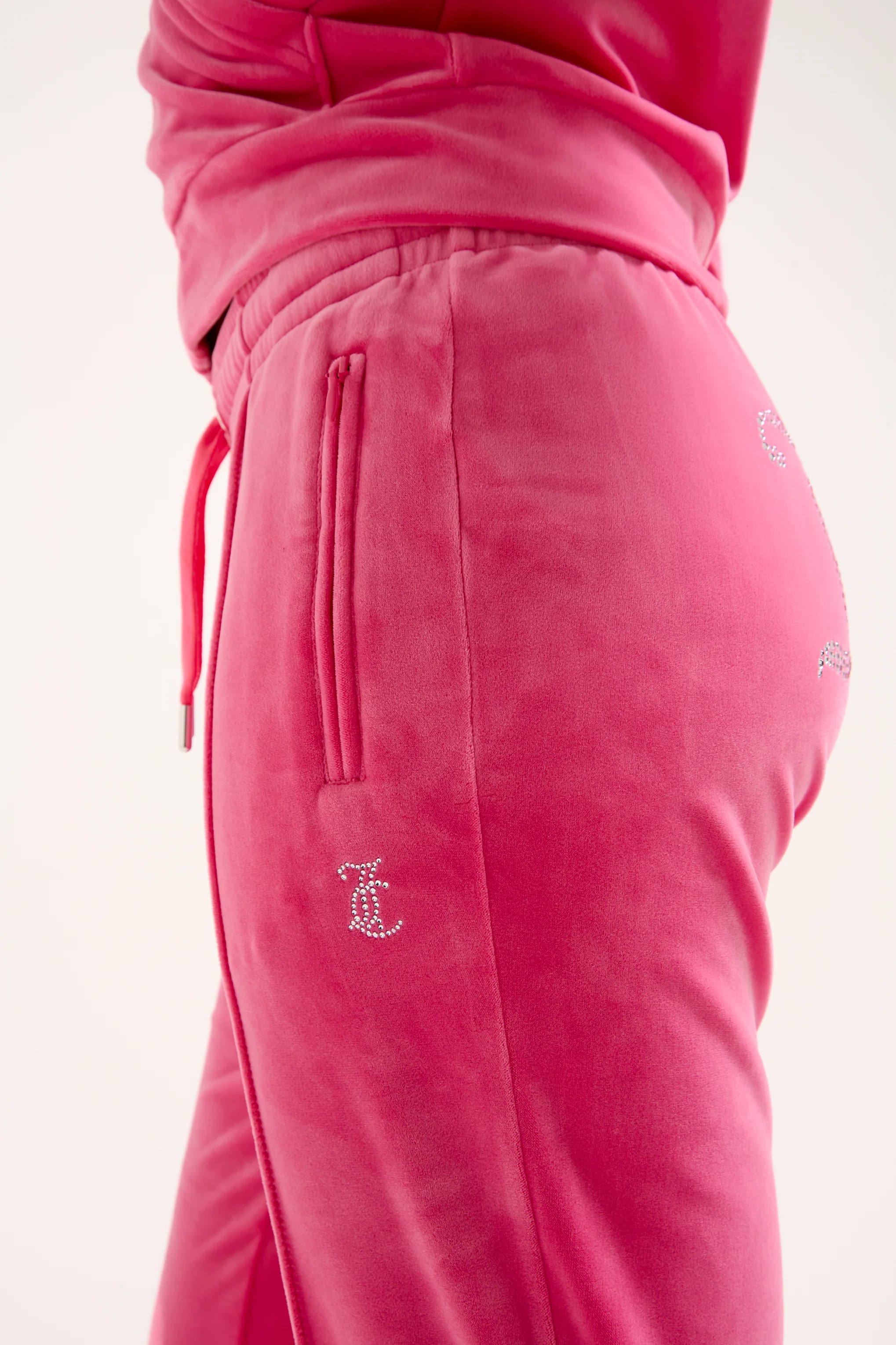 Pantaloni Tina Rosa lampone con maxi logo strass - Image 3