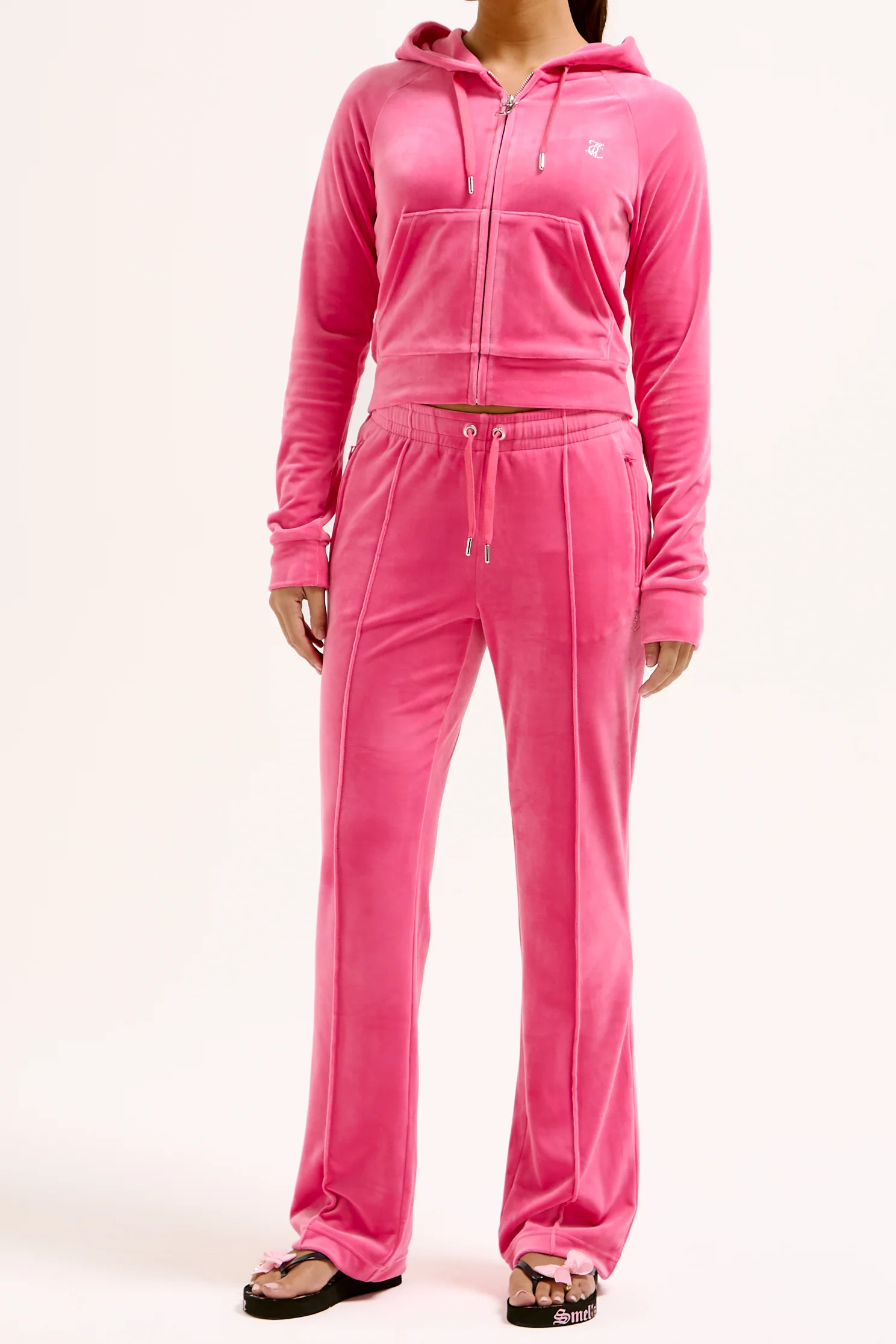 Pantaloni Tina Rosa lampone con maxi logo strass - Image 5