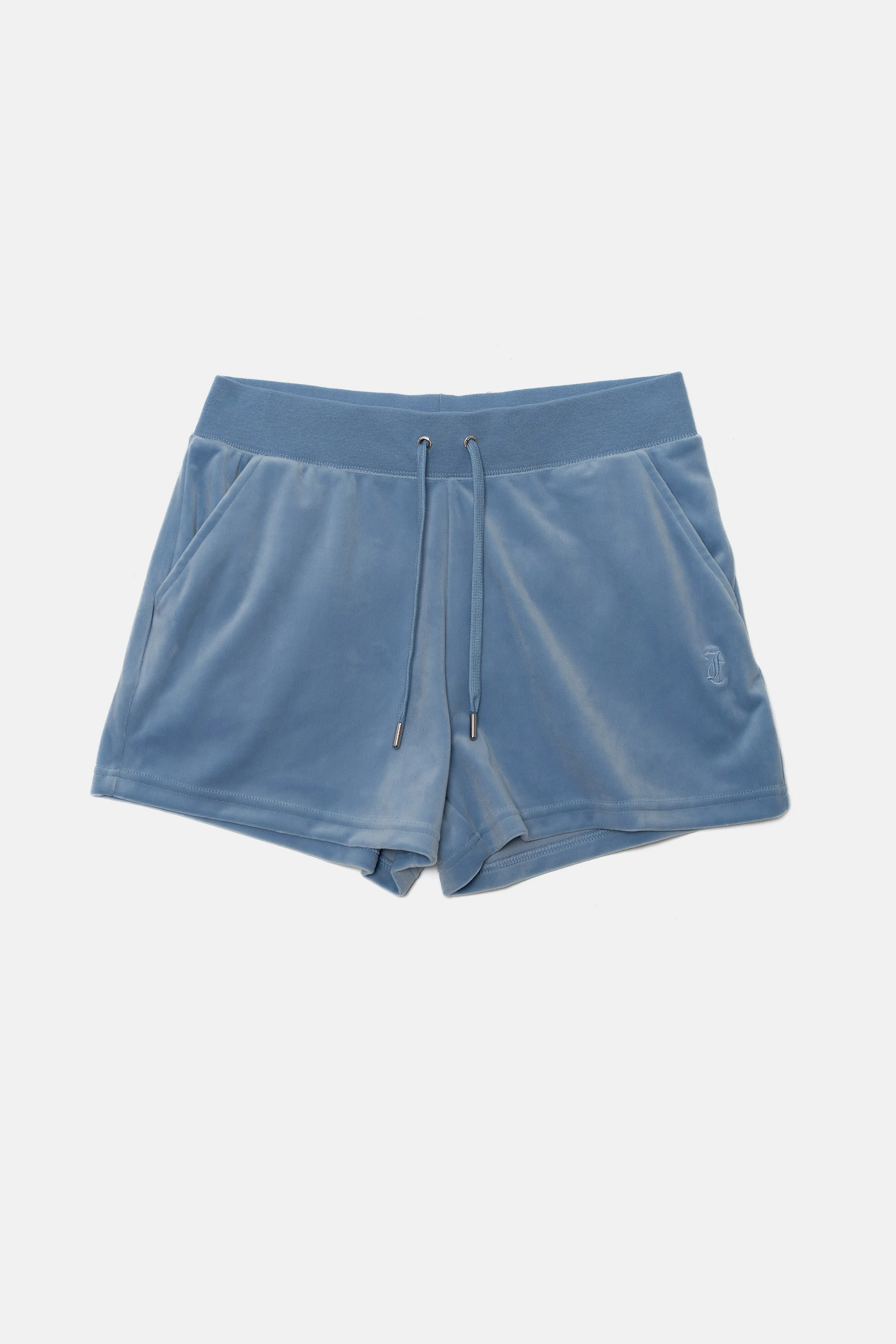Pantoloncini in velluto Eve con tasche e ricamo JC color azzurro