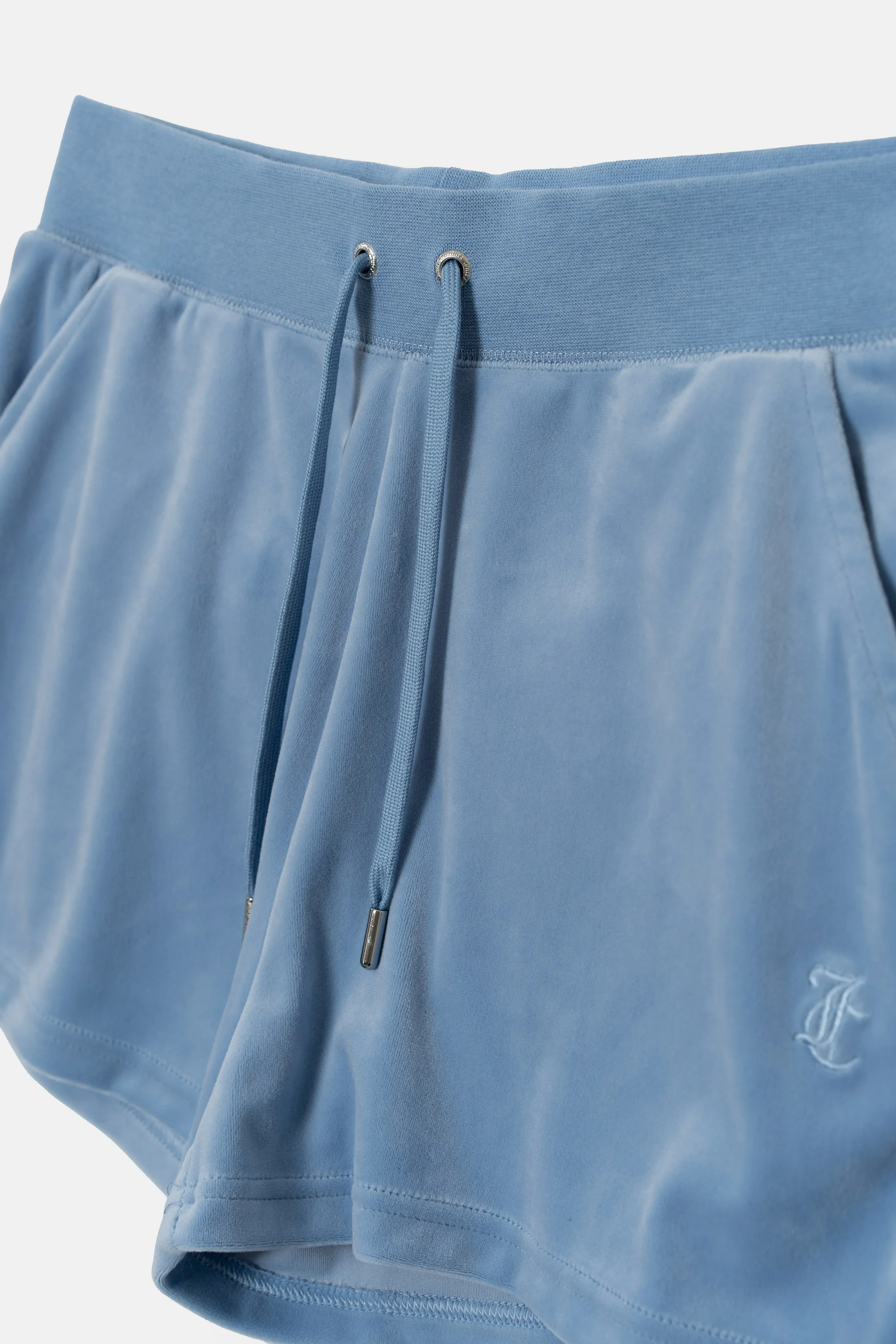 Pantoloncini in velluto Eve con tasche e ricamo JC color azzurro - Image 3