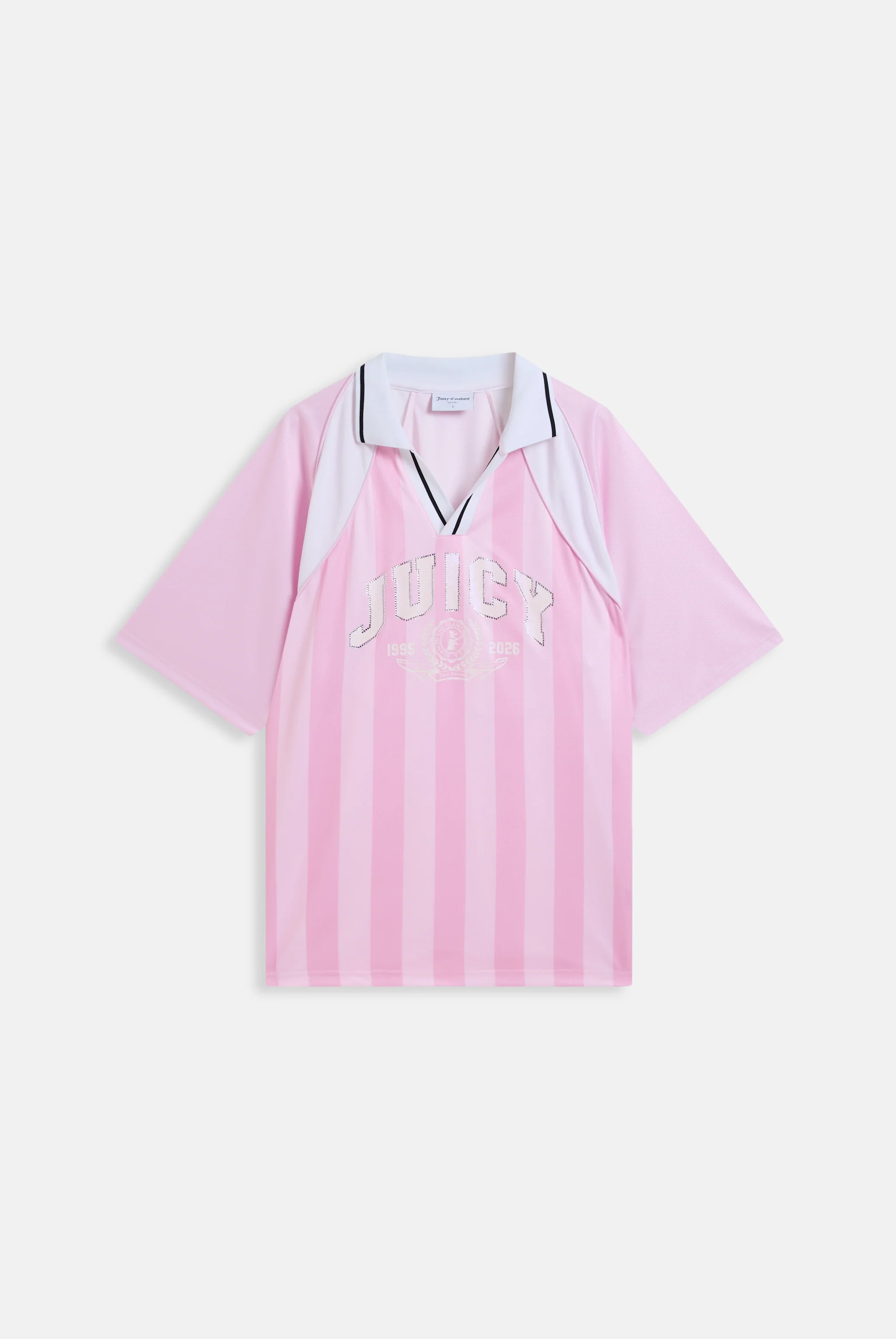 Polo Juicy in jersey con righe verticali, logo frontale e colletto a contrasto colore Rosa