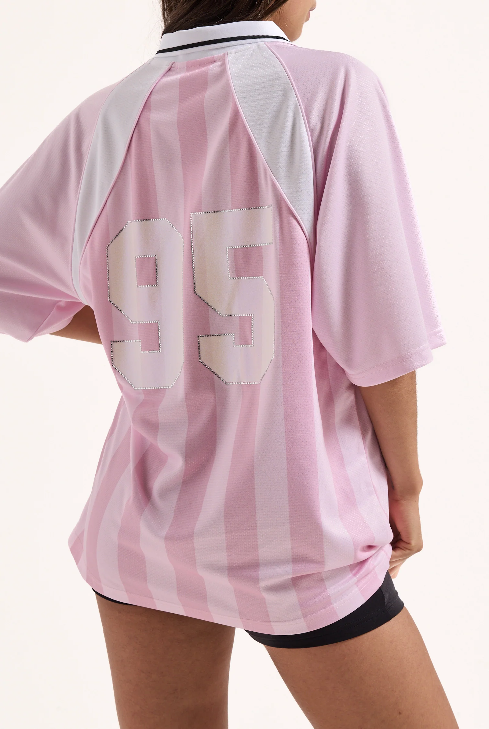 Polo Juicy in jersey con righe verticali, logo frontale e colletto a contrasto colore Rosa - Image 5