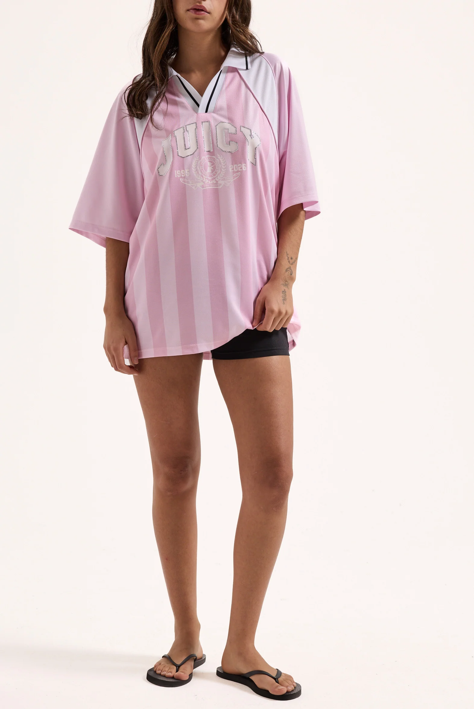 Polo Juicy in jersey con righe verticali, logo frontale e colletto a contrasto colore Rosa - Image 6