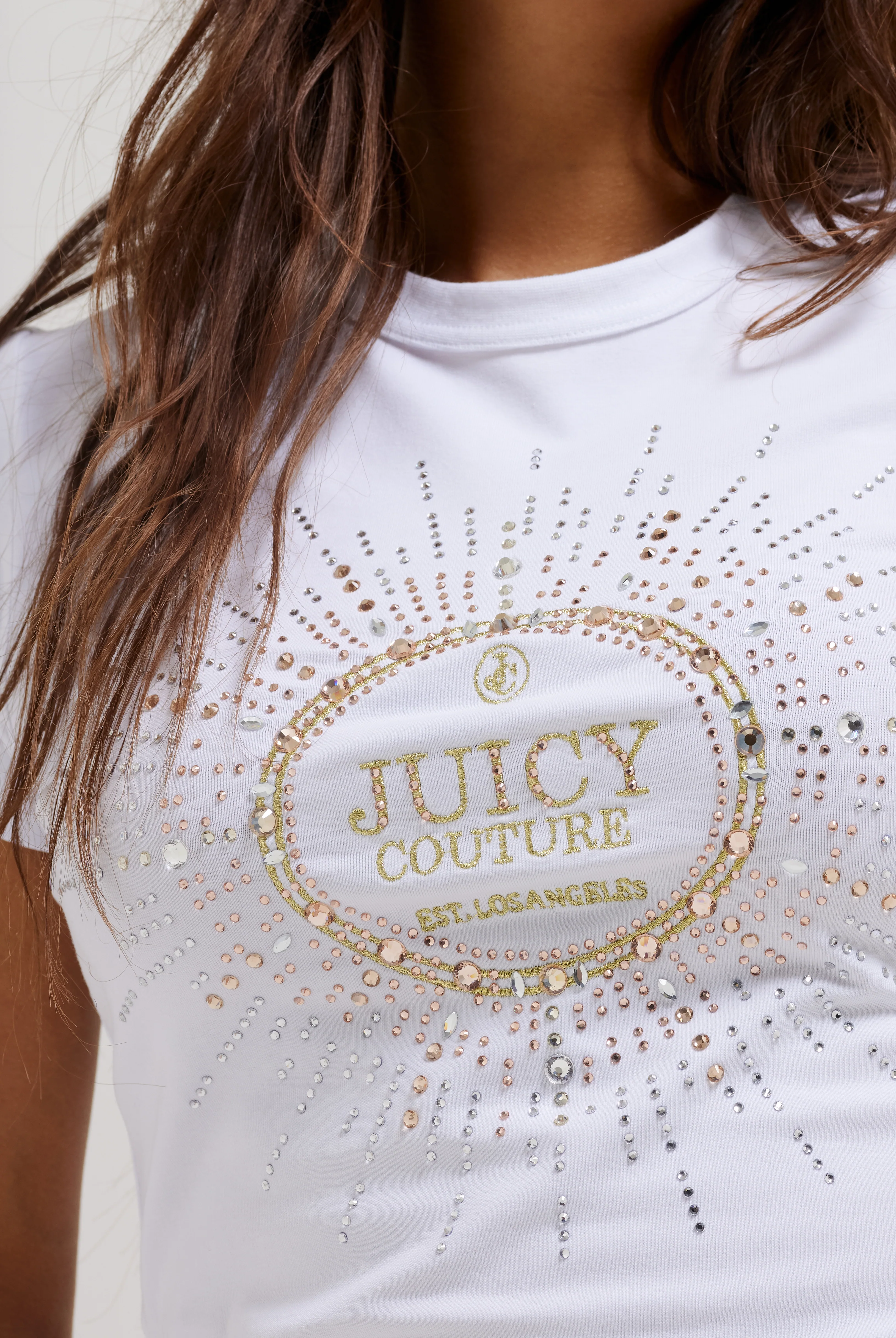 T-Shirt Cotton Bianca logo strass Heritage Crown - Image 6